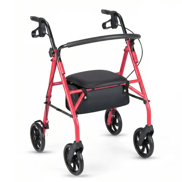 2-in-1 Rollator Walker With Seat (Red), 8-Inch Large Wheels & Versatile Braking System, Adjustable Height