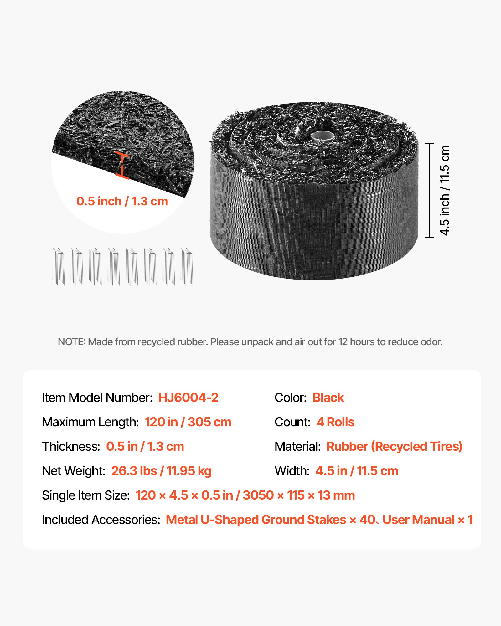 Rubber Mulch Mat Roll, 4 Rolls 120 X 4.5 In, Recycled Rubber Permanent Mulch Edging Border, Natural-Looking Flower Barrier With Stakes, 0.5 In Thick Cuttable Garden Edgings For Landscaping