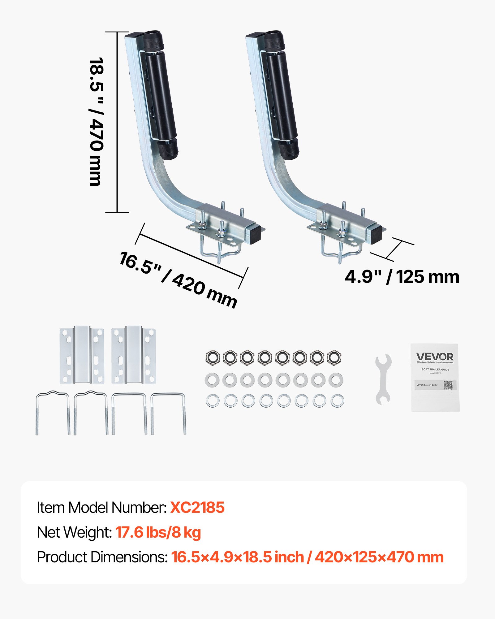 Boat Trailer Guides, 18.5 In/20.5 In Height Adjustable Trailers Guide, 2PCS Thickened High-Duty Steel Trailer Guide-Ons With Smooth Roller Guidance, For V-Hull Boats, Small To Mid-Size Boats - Image 1