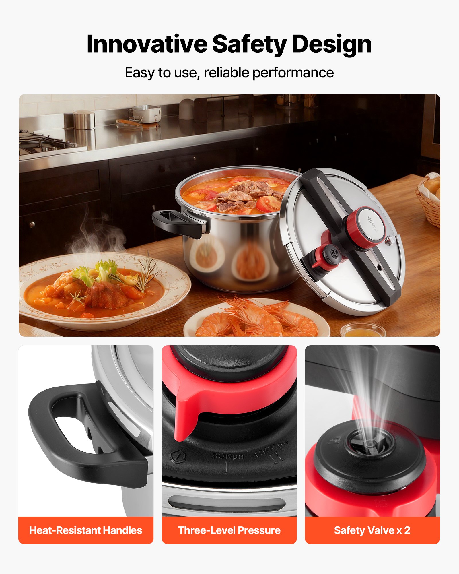 Pressure Cooker, 10Qt Pressure Cooker Stainless Steel, Pressures Canner With Steaming Rack, Tempered Glass Lid, Three Pressures Settings For Meat, Beans, Rice, Soup, Sauces, Cook Up To 100 KPa