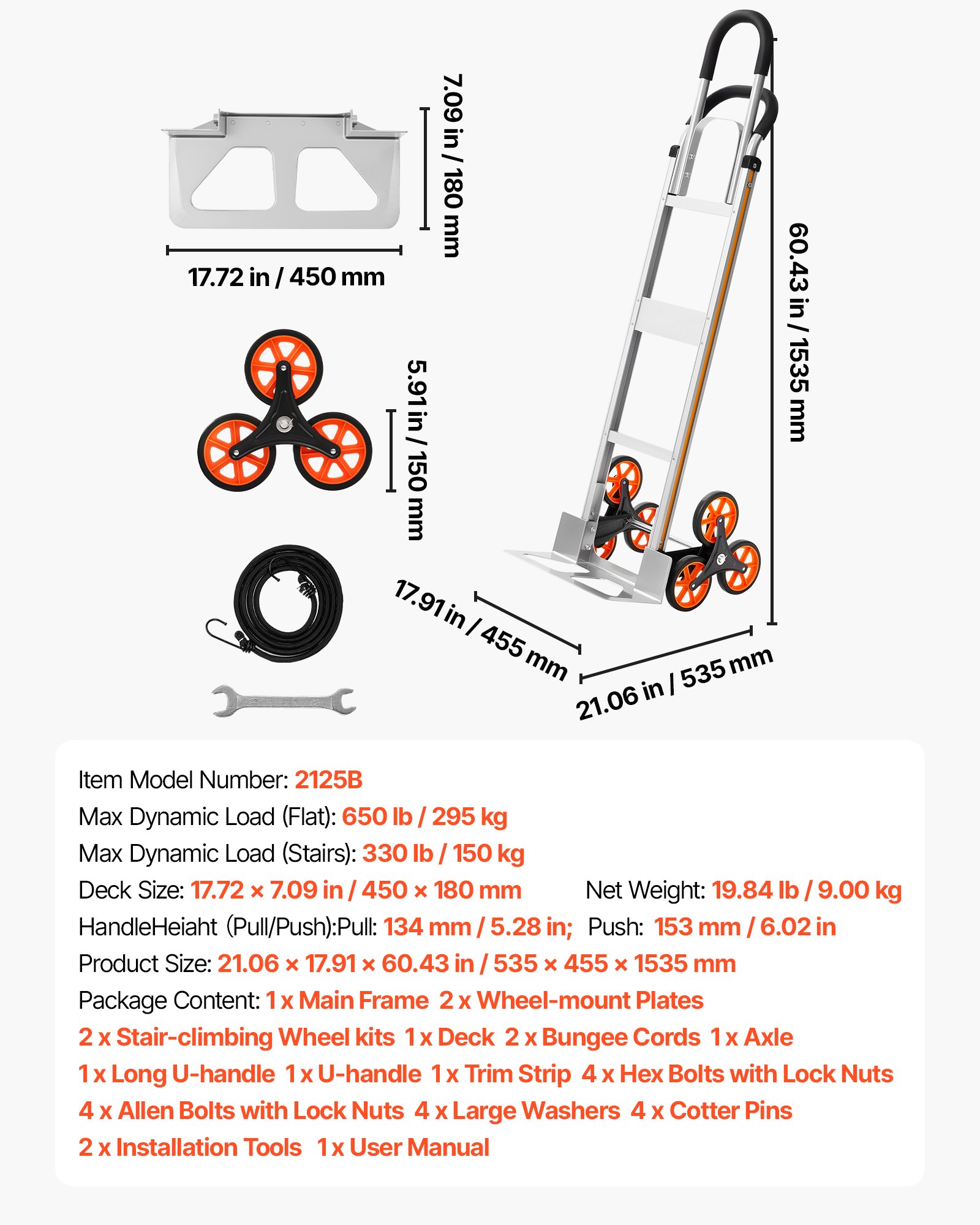 Stair Climbing Cart, 330 Lbs Stair-Climb Capacity, Aluminum Alloy Folding Trolley Cart With Telescoping Handle, 6 Wheels And 2 Bungee Cords, Stair Climber Dolly For Home, Groceries, Warehouse