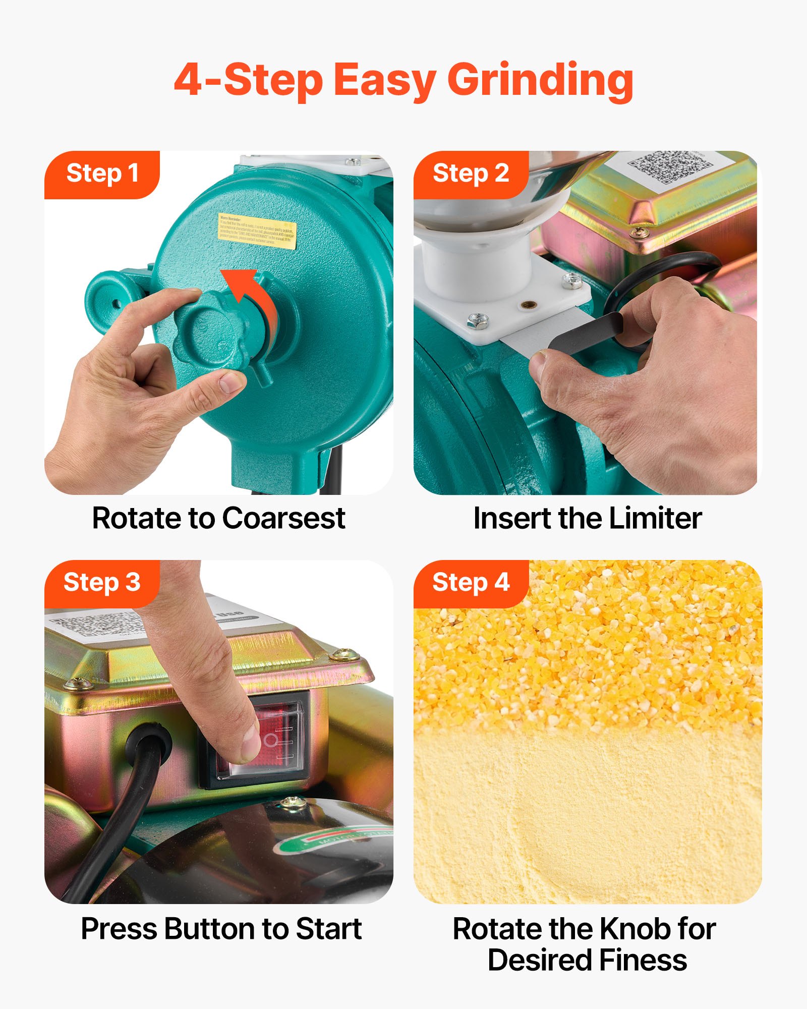 Electric Grain Mill Grinder, 110 Lbs/H Commercial Spice Grinders, 1500W Cast Iron Pulverizer Powder Machine With Non-Slip Rubber Feet, For Dry Grains, Spices, Cereals, Coffee, Corn & Pepper