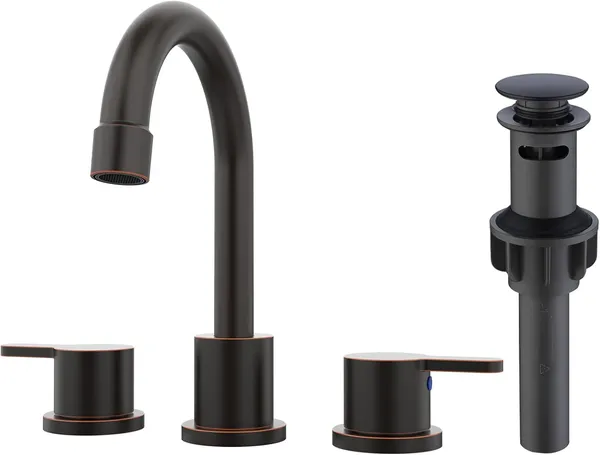 Widespread Bathroom Sink Faucet Oil Rubbed Bronze 2 Handle 8 Inch 3 Hole 360' Swivel Spout Vanity Sink With Pop Up Drain Assembly-Unable Ship On Weekends, TK And TEMU Only For Pickup