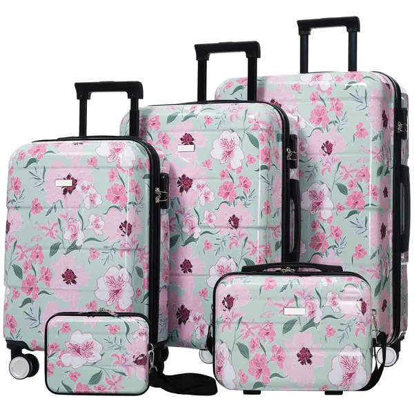 Luggage Sets New Model PC 5pcs, Hardside Lightweight Durable 20' 24' 28' Suitcases With 8' 14' Cases, Suitcase With Lock Spinner Wheels