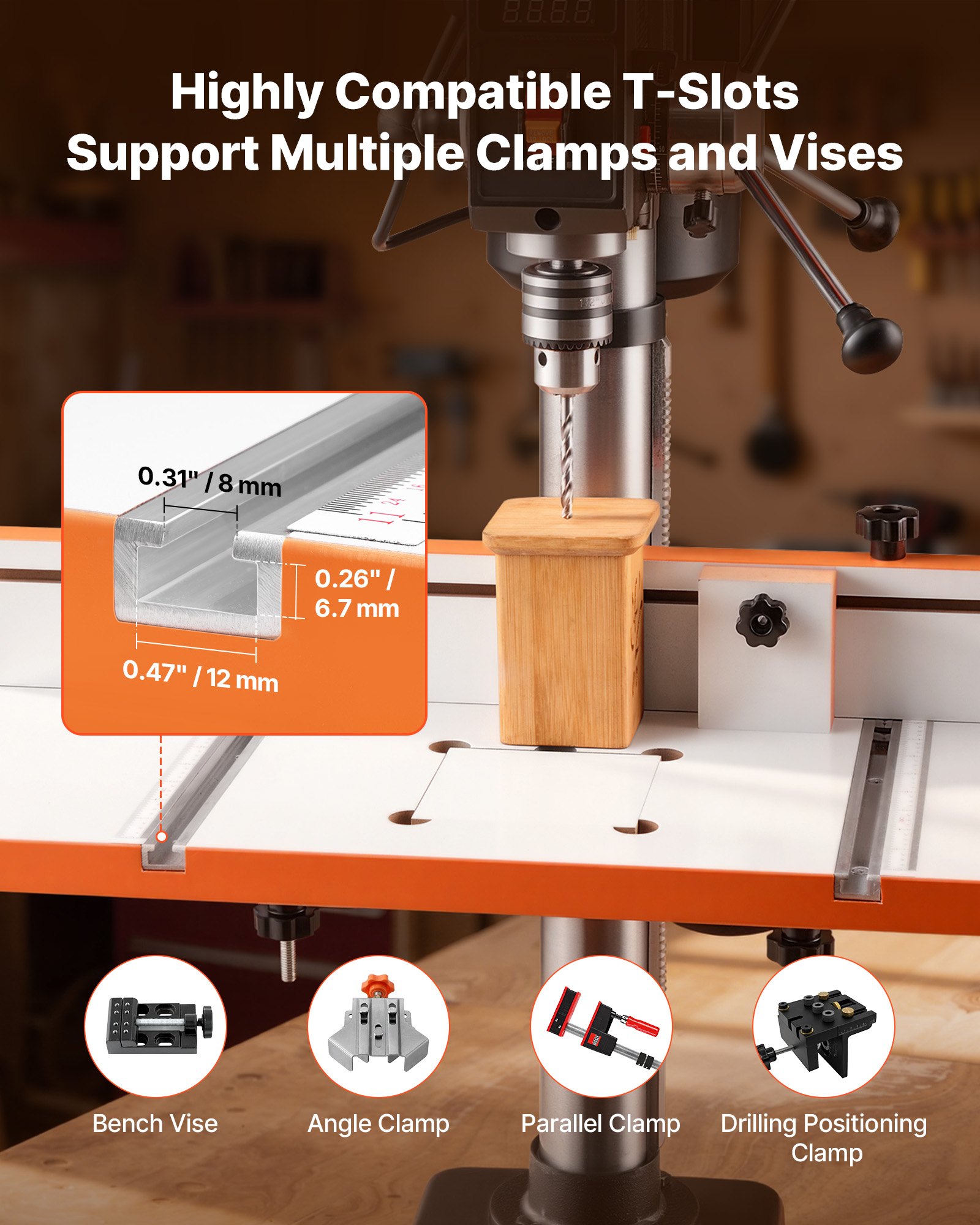 Drill Press Table, 24 In X 12 In, Worktable With An Adjustable Fence And Stop Block, Highly Compatible T-Slots, MDF… - 4