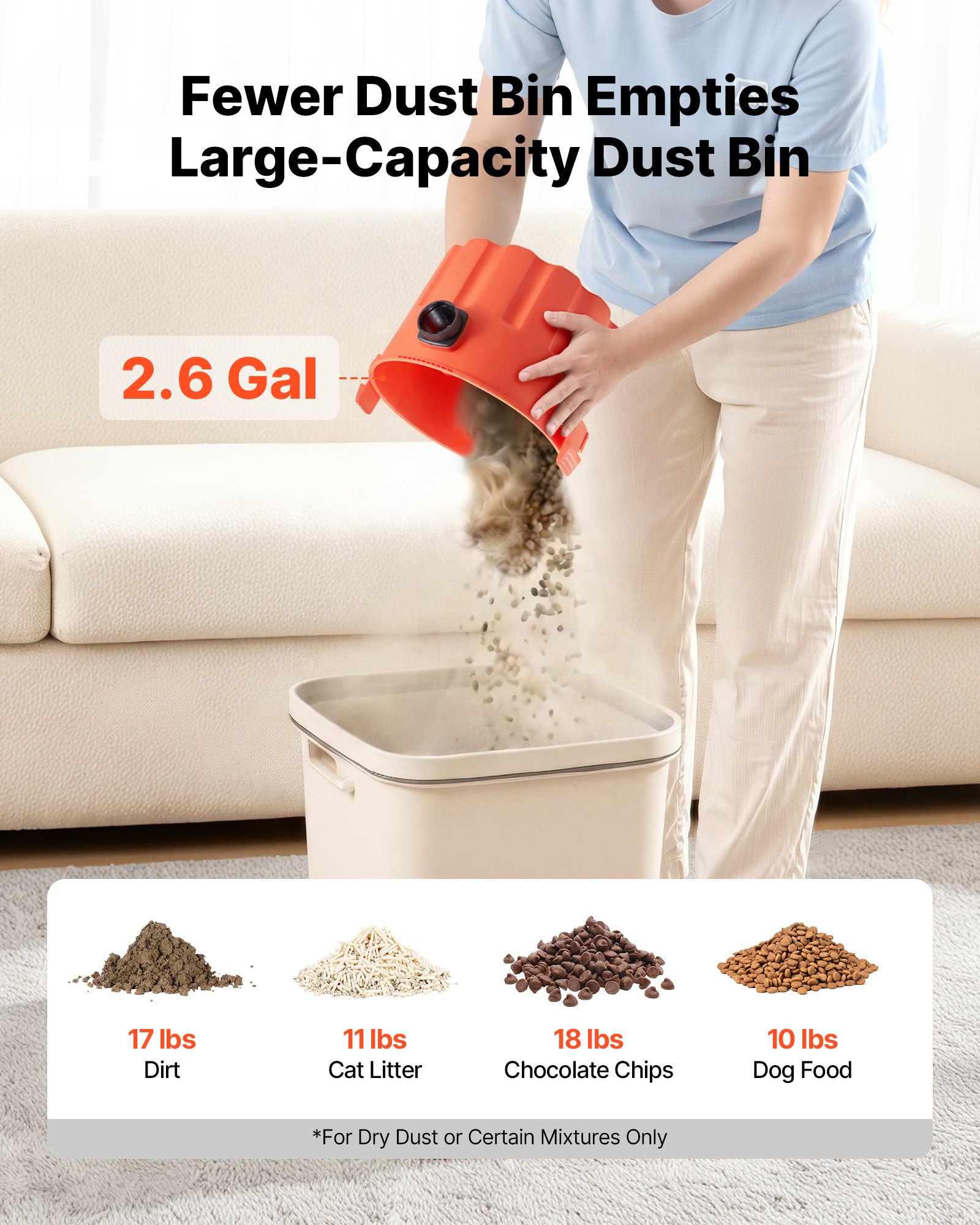 Shop Vac, 2.6 Gallon Dry Shop Vacuum, 2.5 Peak HP Portable With 800W Input Power, Various Nozzles, 1.25in Diameter X… - 6