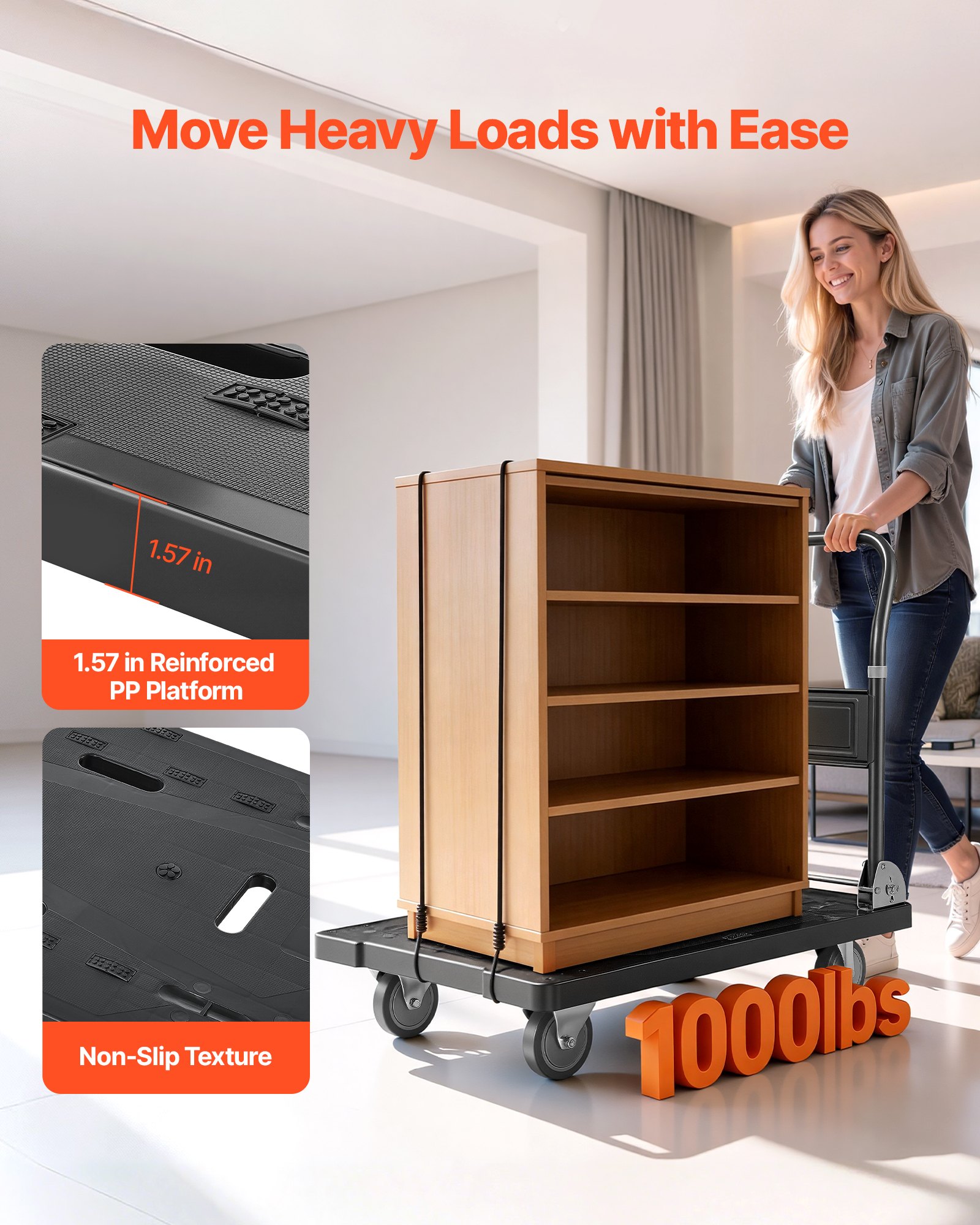 Foldable Push Cart Dolly, 1000 Lbs Capacity, Folding Platform Truck With Swivel Wheels, Moving Platform Hand Truck Flatbed Cart, Space Saving Push Handle, For Easy Storage, 35.2 X 23.4 X 33.5 In