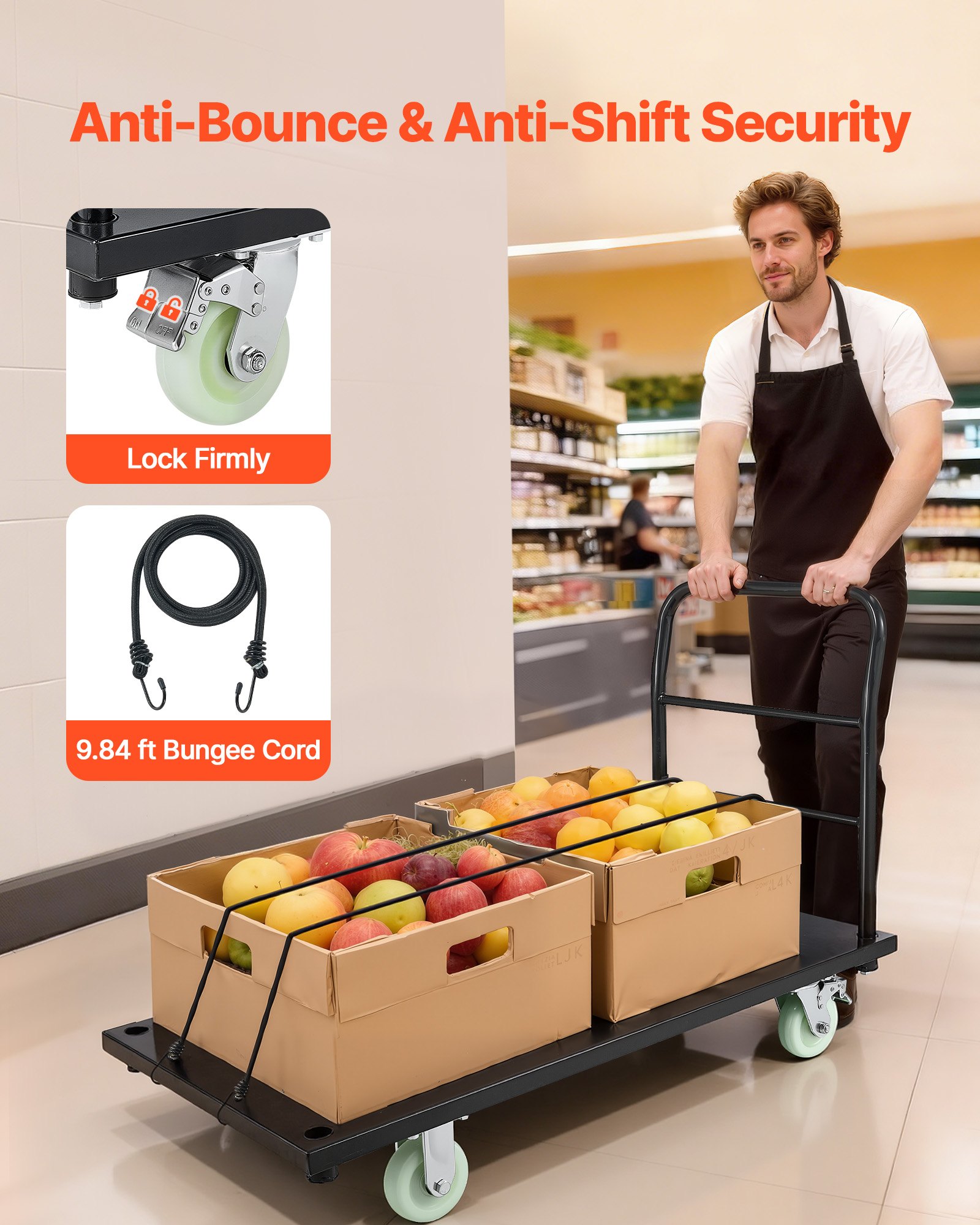 Heavy Duty Platform Truck, 2000 Lbs Capacity, Industrial Steel Flatbed Cart With Swivel Wheels And Handle, Platform Hand Push Truck Dolly, Easy Storage, For Luggage Moving, 48 X 24 X 32.1 In