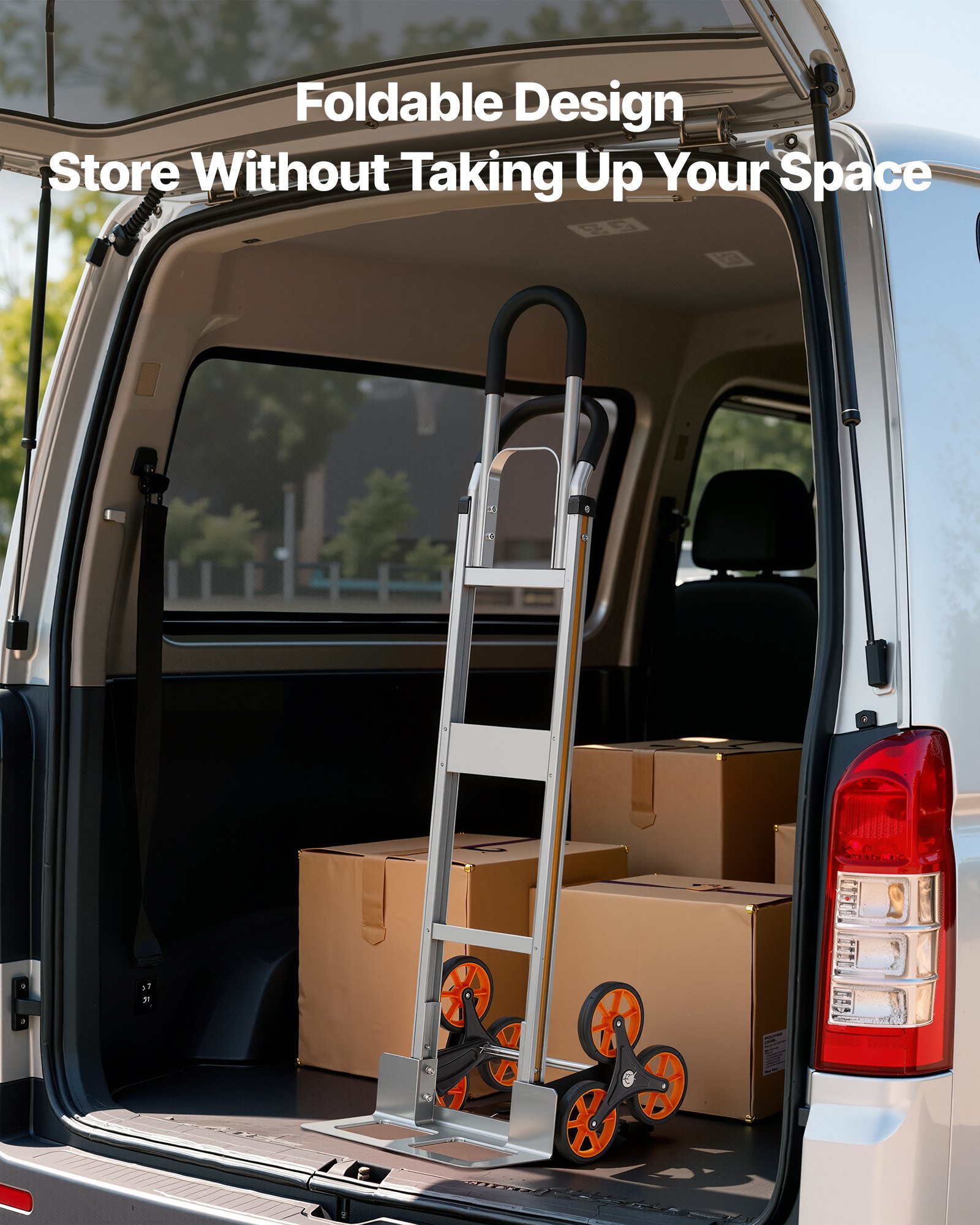 Stair Climbing Cart, 330 Lbs Stair-Climb Capacity, Aluminum Alloy Folding Trolley Cart With Telescoping Handle, 6 Wheels And 2 Bungee Cords, Stair Climber Dolly For Home, Groceries, Warehouse