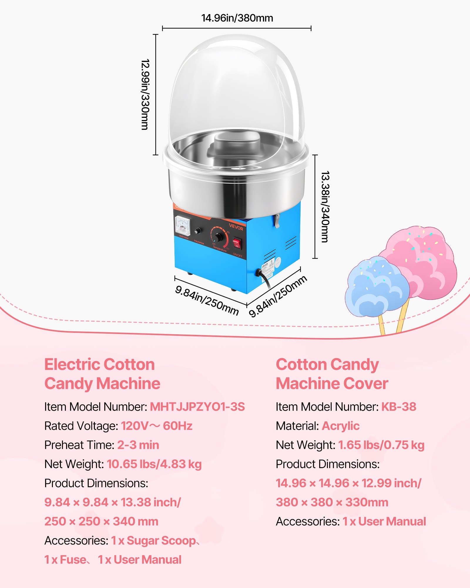 Electric Cotton Candy Machine, 1000W Electric Floss Maker With Cover, Commercial Cotton Candy Machine W/Stainless Steel Bowl & Sugar Scoop, Ideal For Home, Carnival, Birthday, Family Party, Blue