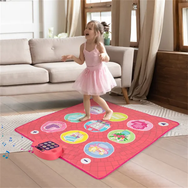 Pink Kids Dance Mat (3+ Ages), 5 Difficulty Levels & 9 Demo Songs, Non-Slip Safe Design