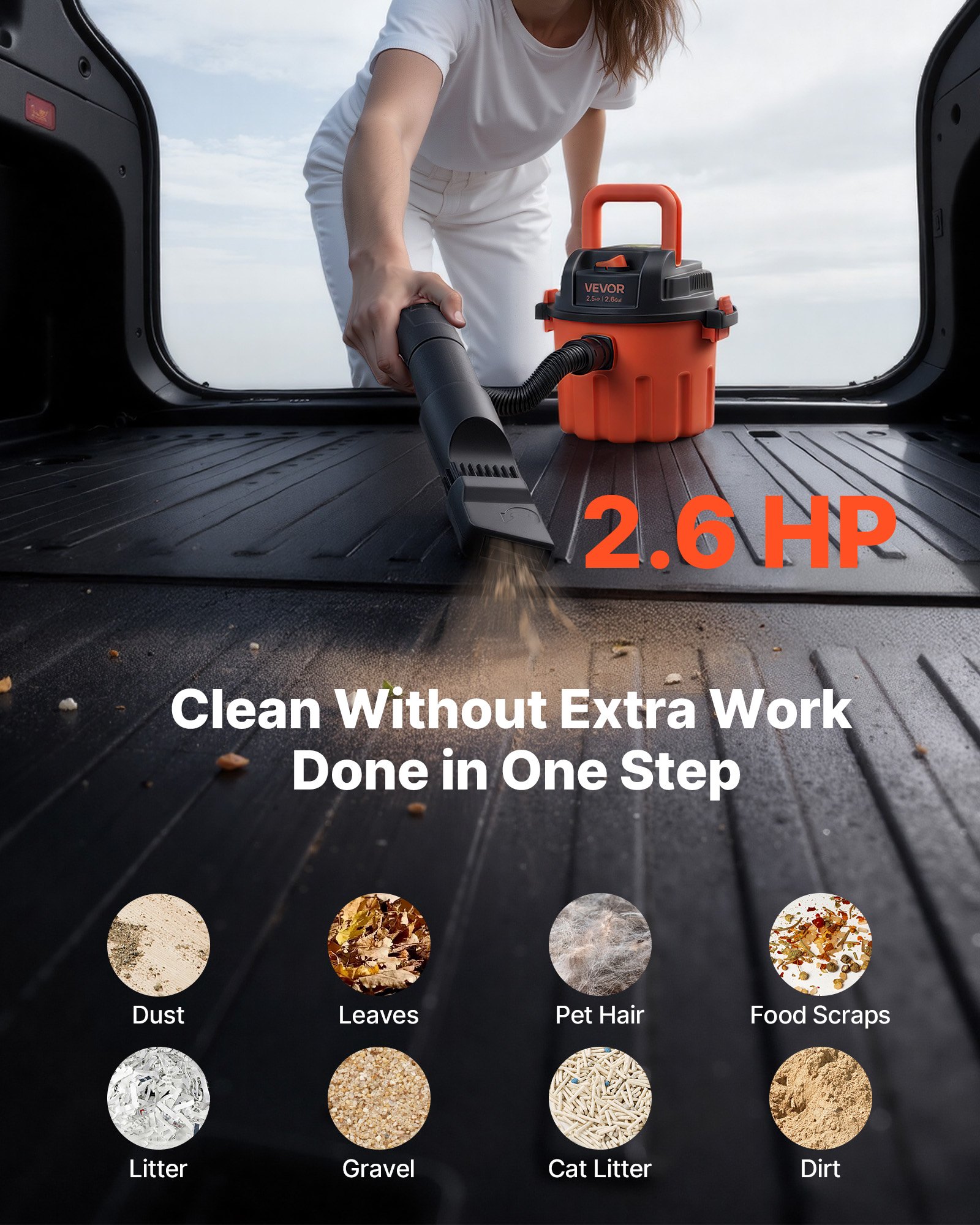Shop Vac, 2.6 Gallon Dry Shop Vacuum, 2.5 Peak HP Portable With 800W Input Power, Various Nozzles, 1.25in Diameter X… - 3