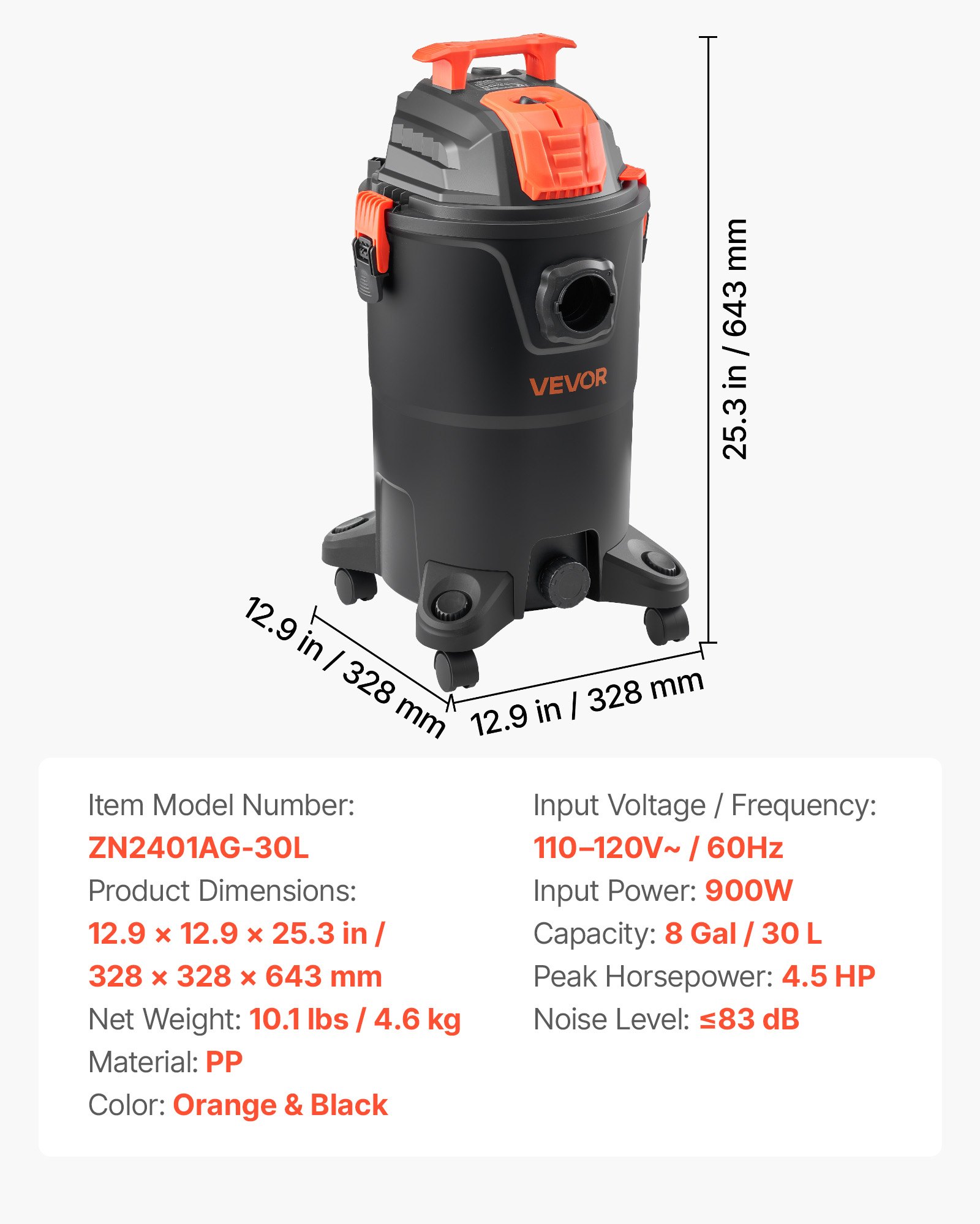 Shop Vac, 8 Gallon Wet Dry Shop Vacuum, 4.5 Peak HP Portable With One-Button Self-Cleaning, Dual-Filter, 900W Input Power, 1.25in X 7ft Hose, 9.8ft Cord For Jobsite, Workshop, Garage, Home