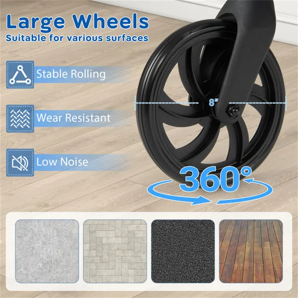 2-in-1 Rollator Walker With Seat (Red), 8-Inch Large Wheels & Versatile Braking System, Adjustable Height