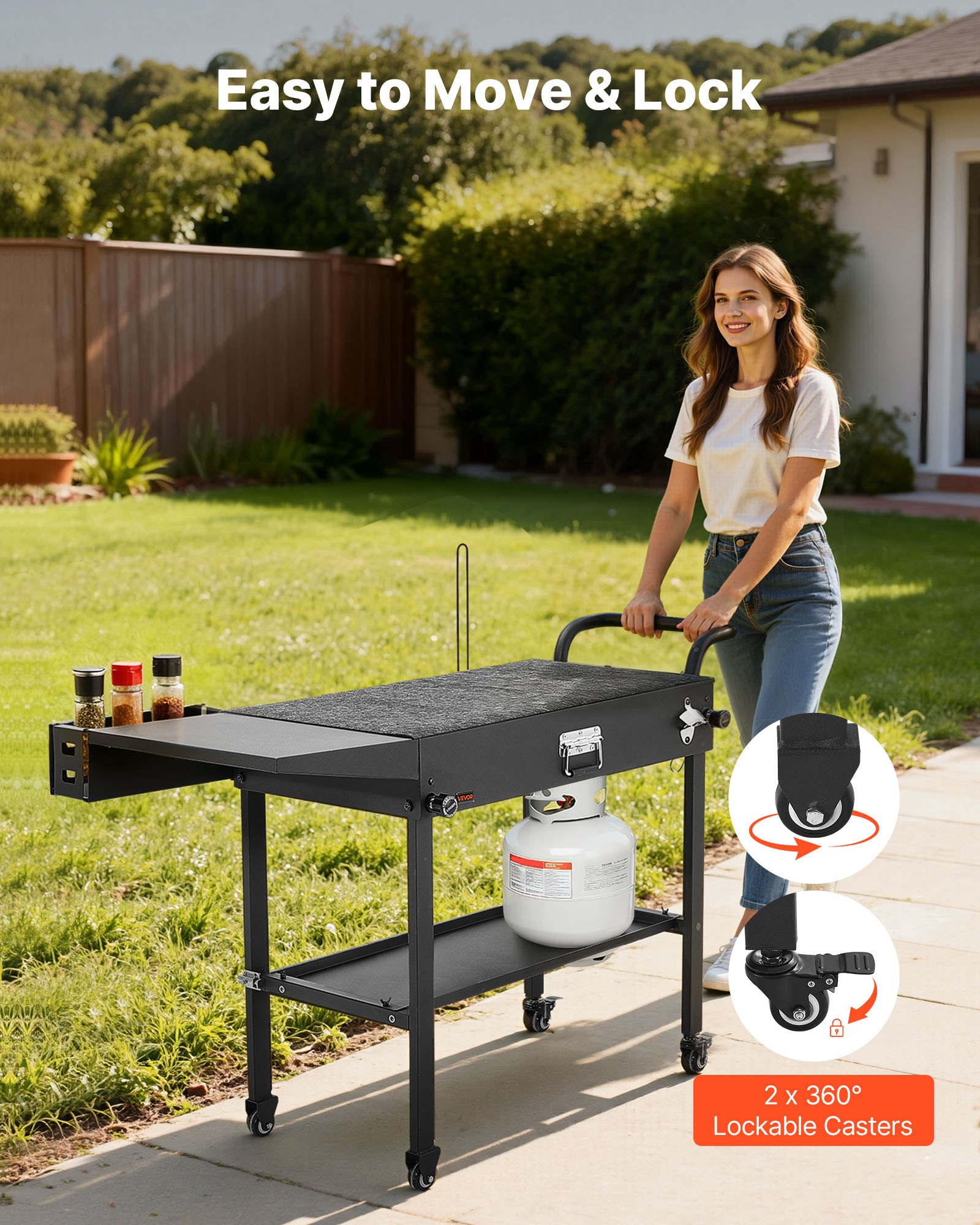 Outdoor Grill Cart, 31.0 X 17.0 Inch Tabletop Size Grilling Table, Foldable Outdoor Cooking Table With Tissue Holder, Hooks, Wheels, Side Table, BBQ Prep Tables For Picnic, Kitchen, Courtyard