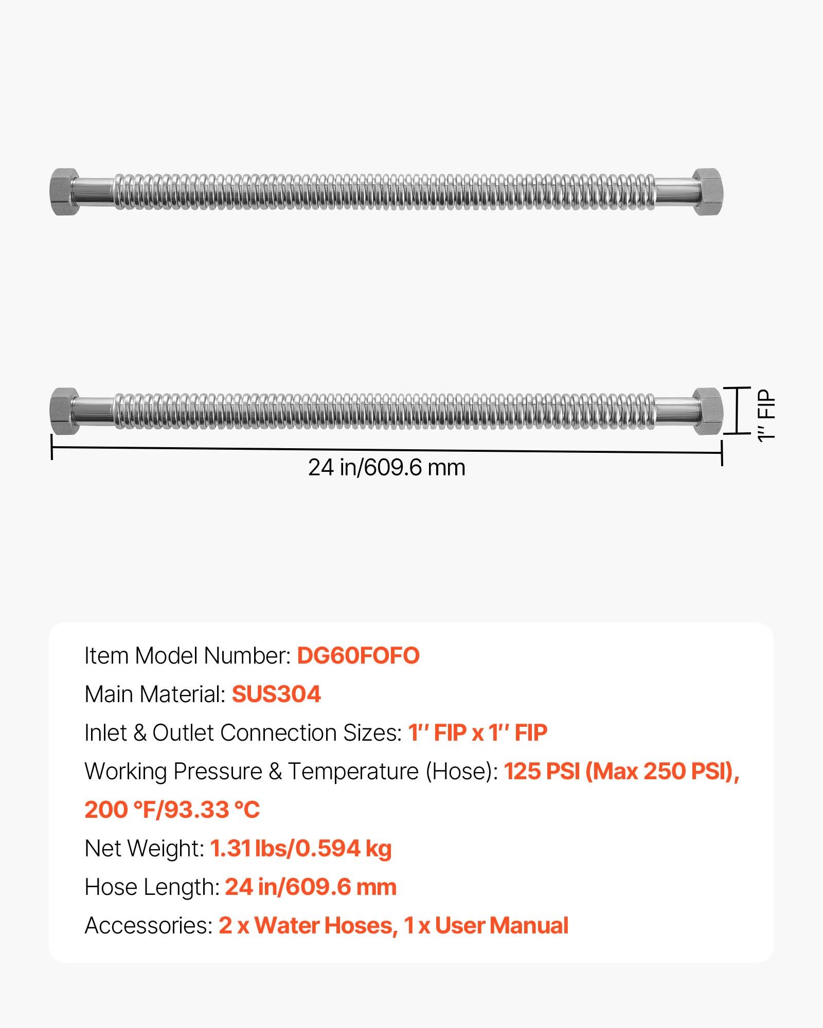 Water Heater Kit, 24 Inch Length Water Heater Flex Connector, Waters Heaters Installation Kit With 1" FIP X 1" FIP Inlet & Outlet Connection For Bathroom, Kitchen, Laundry Room, Boiler Room