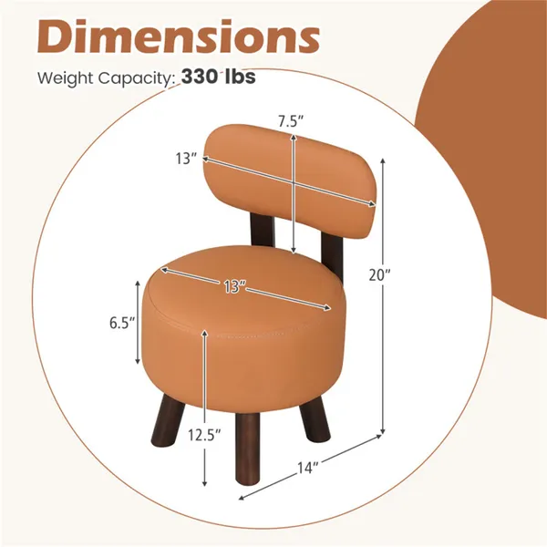 2-Piece Orange Small Footstools, Faux Leather Upholstery & Solid Rubber Wood Legs, 330LBS Load Capacity 4