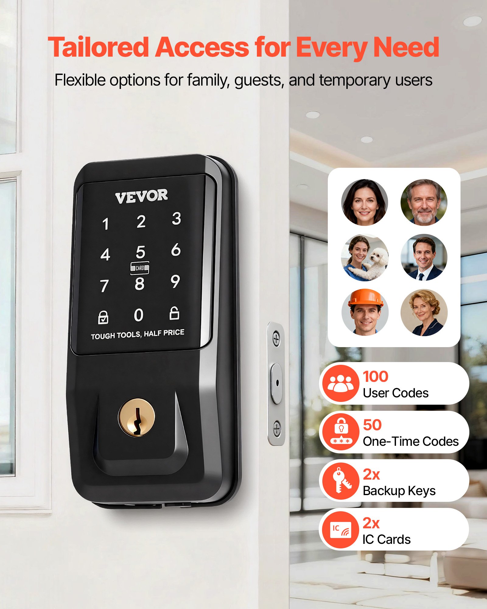 Keyless Entry Door Lock, Touchpad Electronic Deadbolt With IC Card, Customizable User Codes, Keyed Entry, Auto Lock, Anti-Peeking Password, Backlit, Easy Installation, For Home, Matte Black