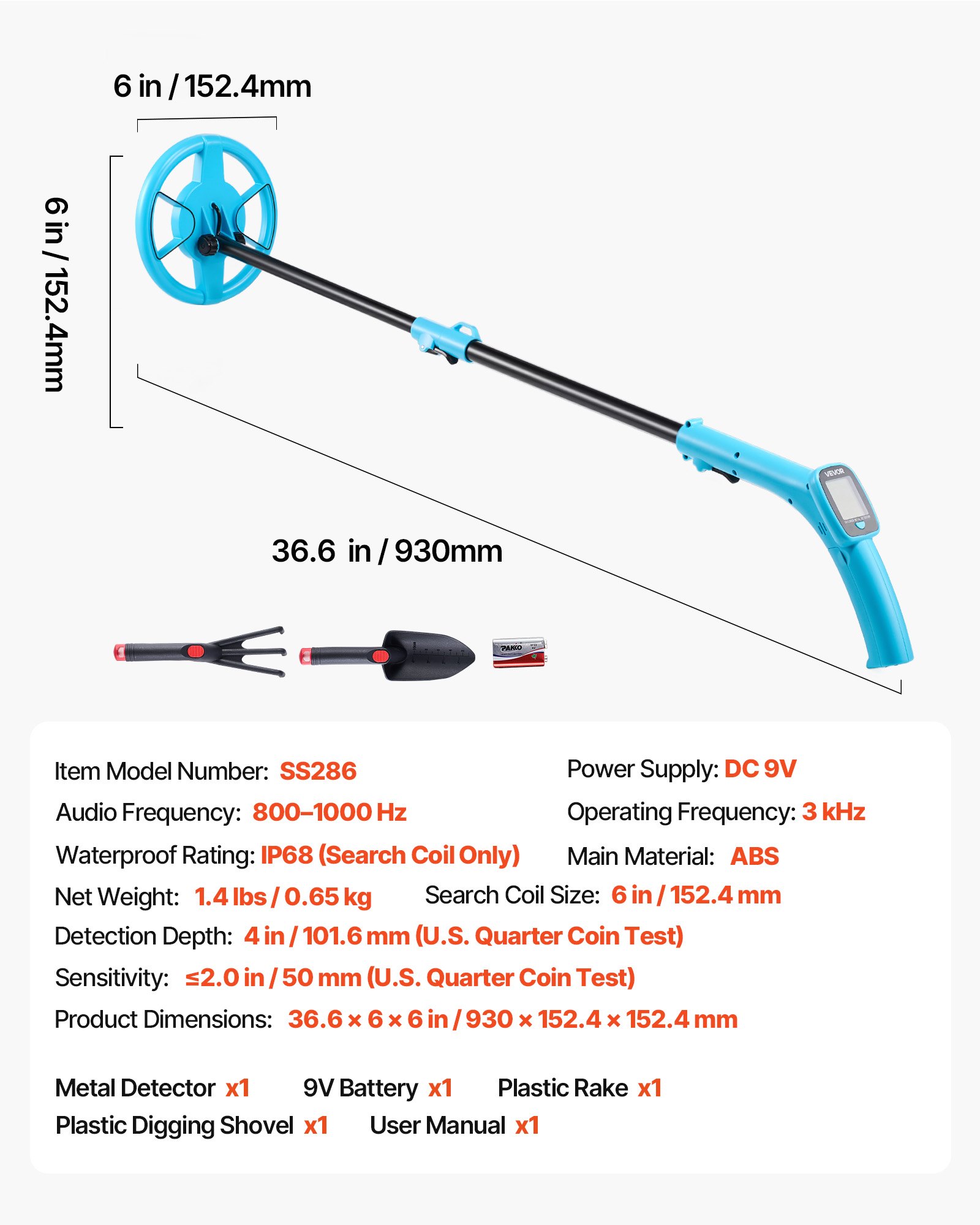 Metal Detector, 4", Lightweight Metal Detector With LCD Display, 6" IP68 Waterproof Search Coil, Adjustable 25.6"-36.6" High Accuracy Gold Detector, Easy To Use, For Detecting Gold Exploration