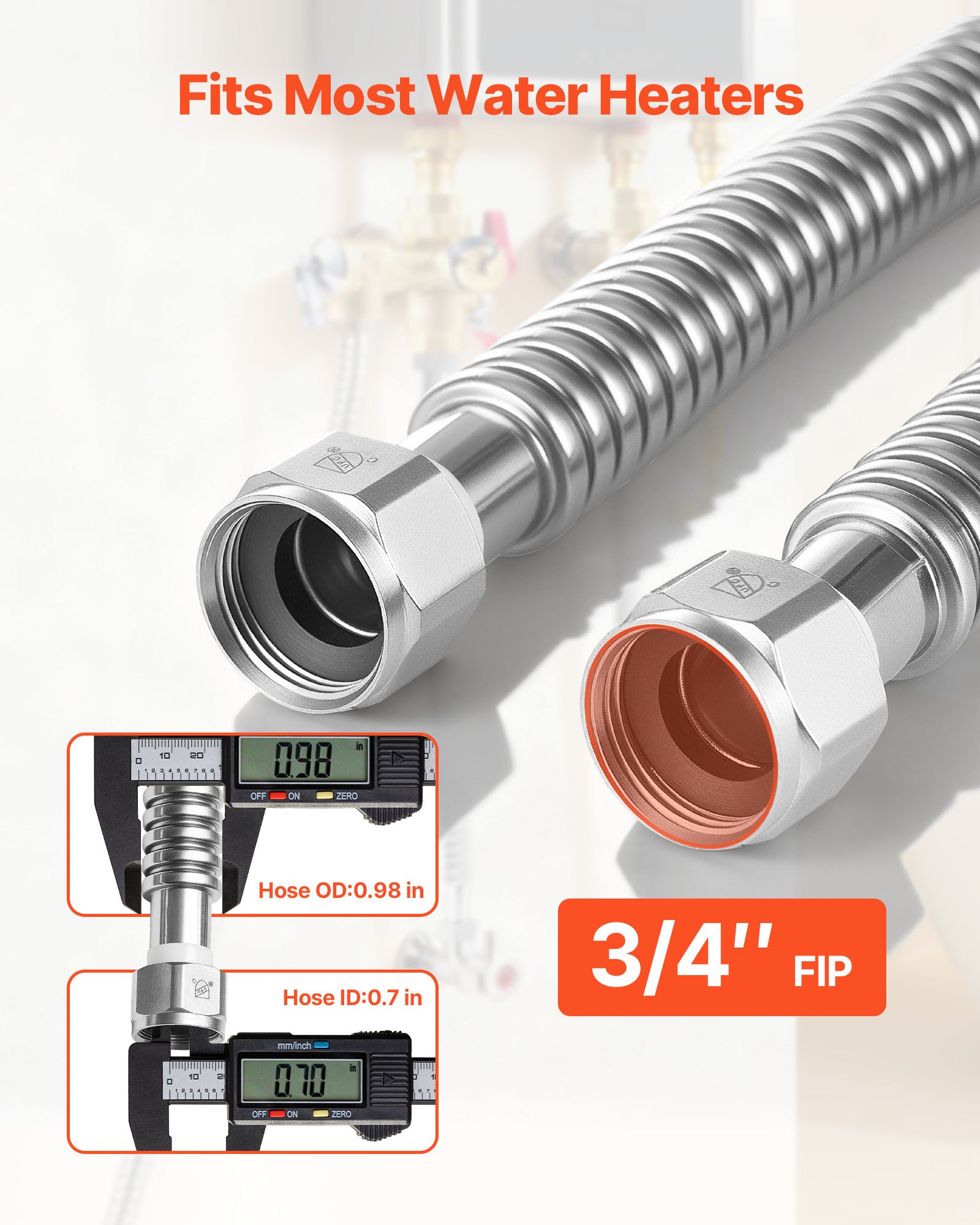 Water Heater Kit, 24 Inch Length Water Heater Flex Connector, Waters Heaters Installation Kit With 3/4" FIP X 3/4" FIP Inlet & Outlet Connection For Bathroom, Kitchen, Laundry Room, Boiler Room
