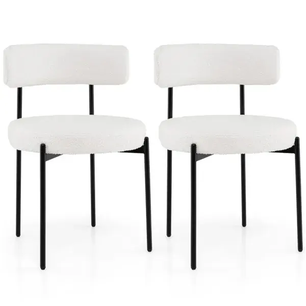 White Sherpa Upholstered Dining Chair, Ergonomic Curved