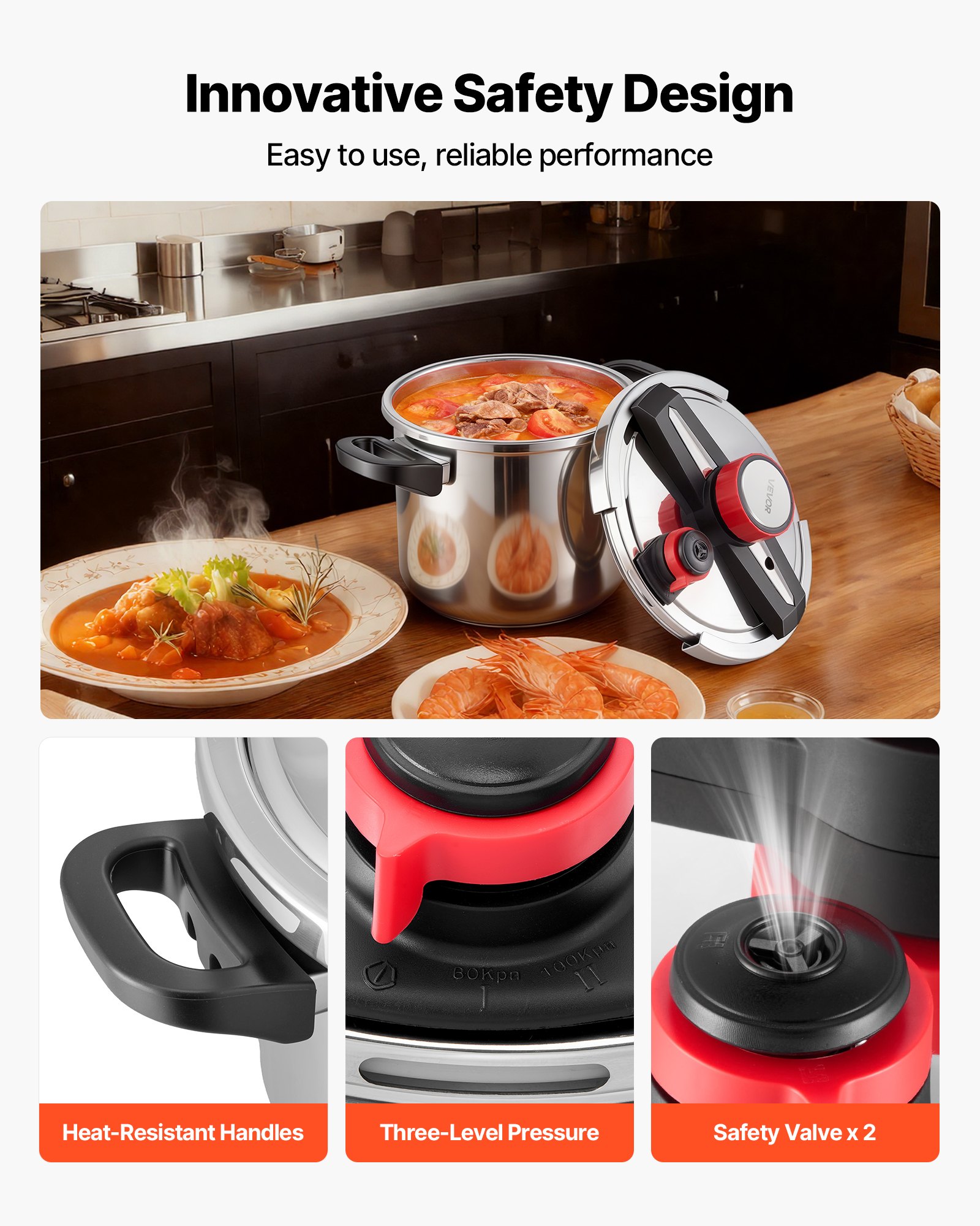 Pressure Cooker, 8Qt Pressure Cooker Stainless Steel, Pressures Canner With Steaming Rack, Tempered Glass Lid, Three Pressures Settings For Meat, Beans, Rice, Soup, Sauces, Cook Up To 100 KPa
