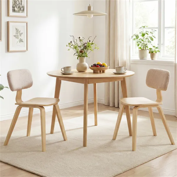 Set Of 2 Dining Chair Set (Beige & Natural), Teddy Velvet Upholstery & Plush Padded Design 3