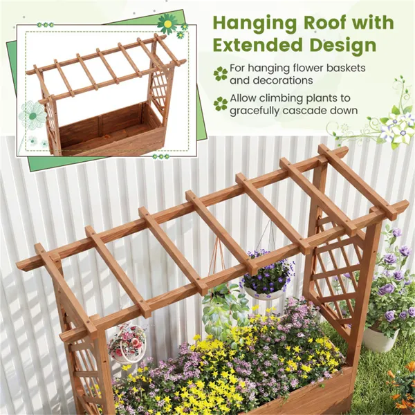 Natural Pine Wood Raised Garden Bed, 100% Solid Pine Construction & Hanging Roof Design