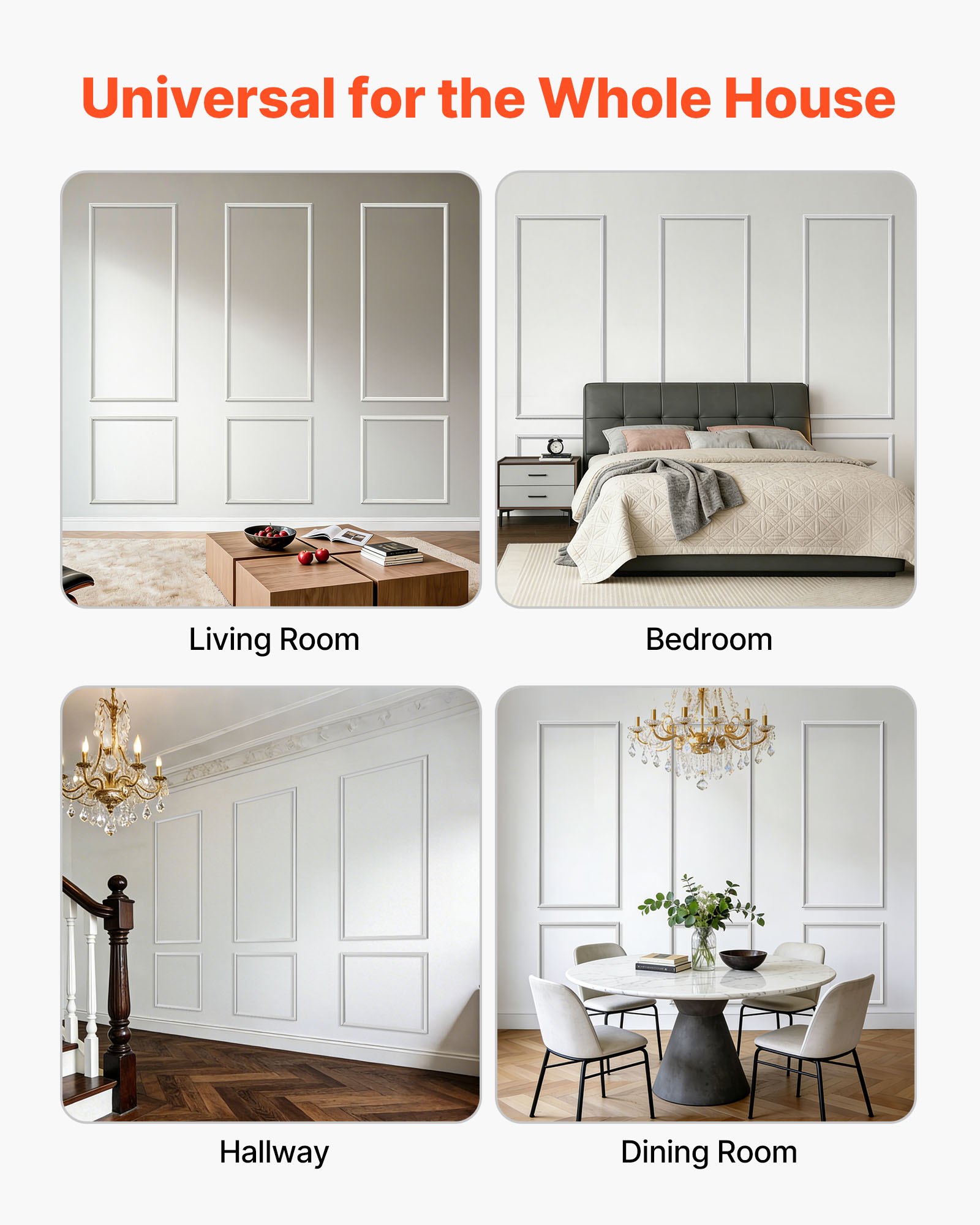 Wall Molding 3 Pack, Wainscoting Panels Kit, Lightweight Paintable Polystyrene, Easy To Install, Waterproof Accent Wide Profile Trim For Interior Living Room, Bedroom,White (24x54 + 24x24 In)