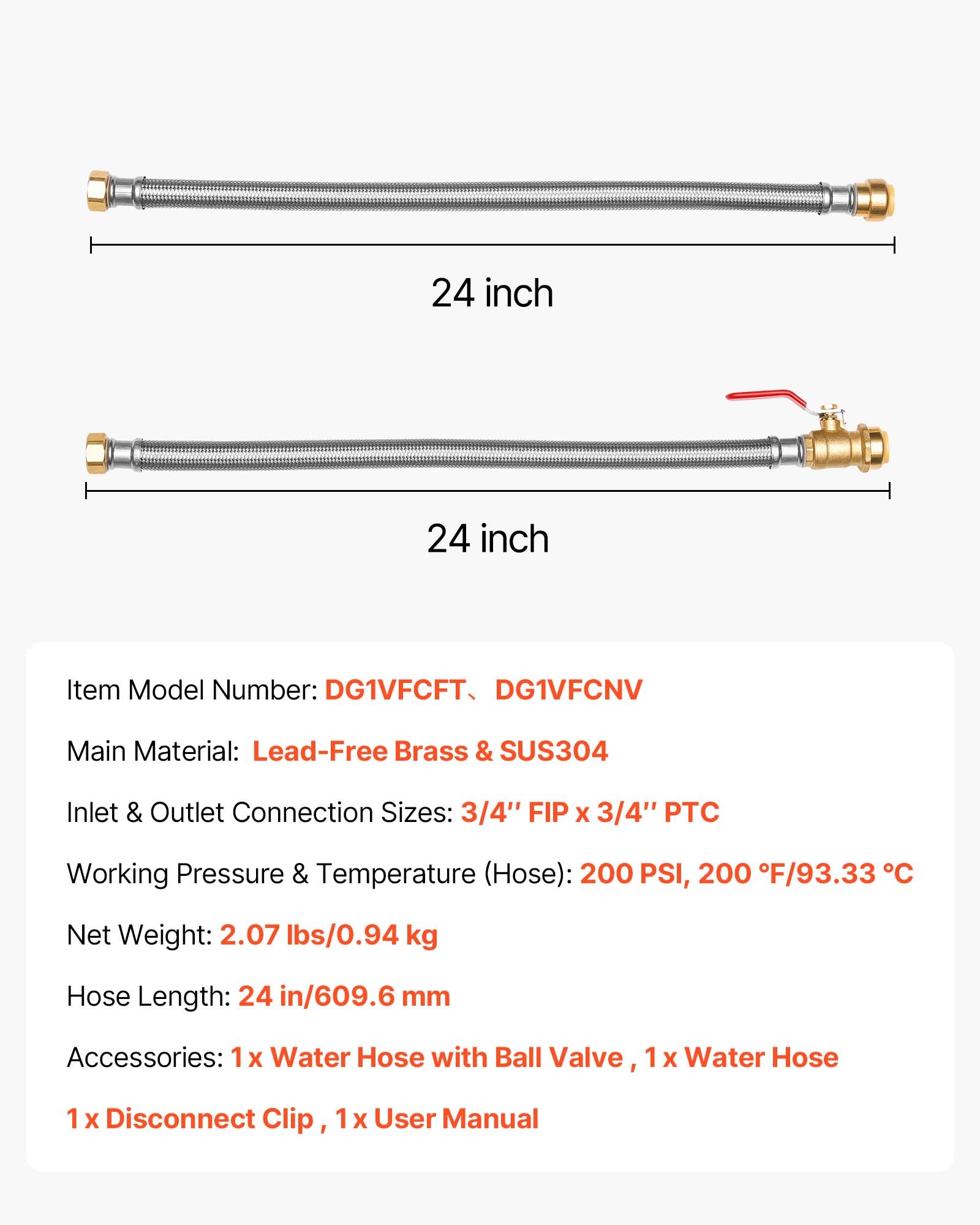 Water Heater Kit, Push-Fit Valve Flexible Water Heater Conne