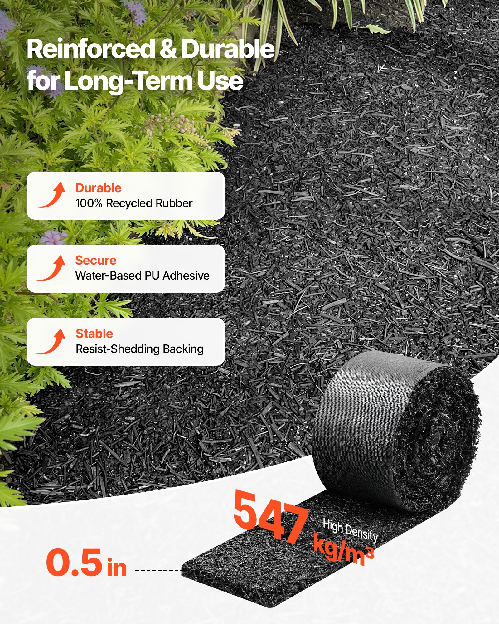 Rubber Mulch Mat Roll, 4 Rolls 120 X 4.5 In, Recycled Rubber Permanent Mulch Edging Border, Natural-Looking Flower Barrier With Stakes, 0.5 In Thick Cuttable Garden Edgings For Landscaping