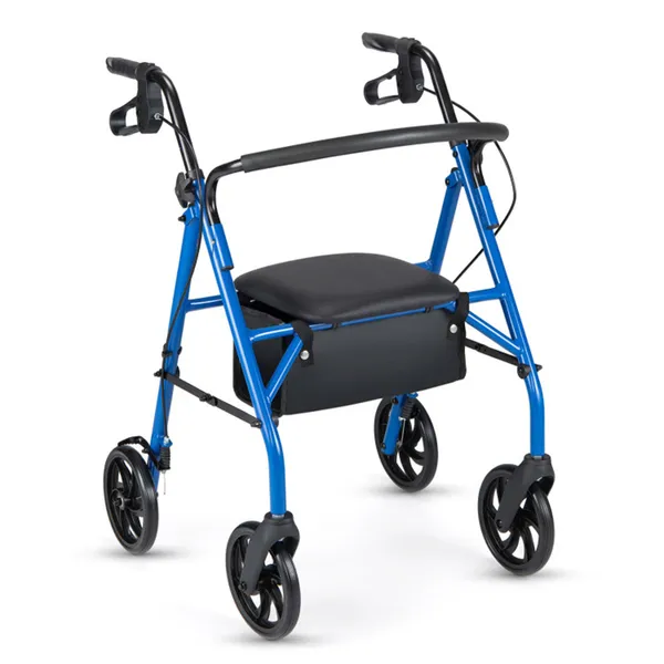 2-in-1 Rollator Walker With Seat (Blue), 8-Inch Large Wheels & Versatile Braking System, Adjustable Height