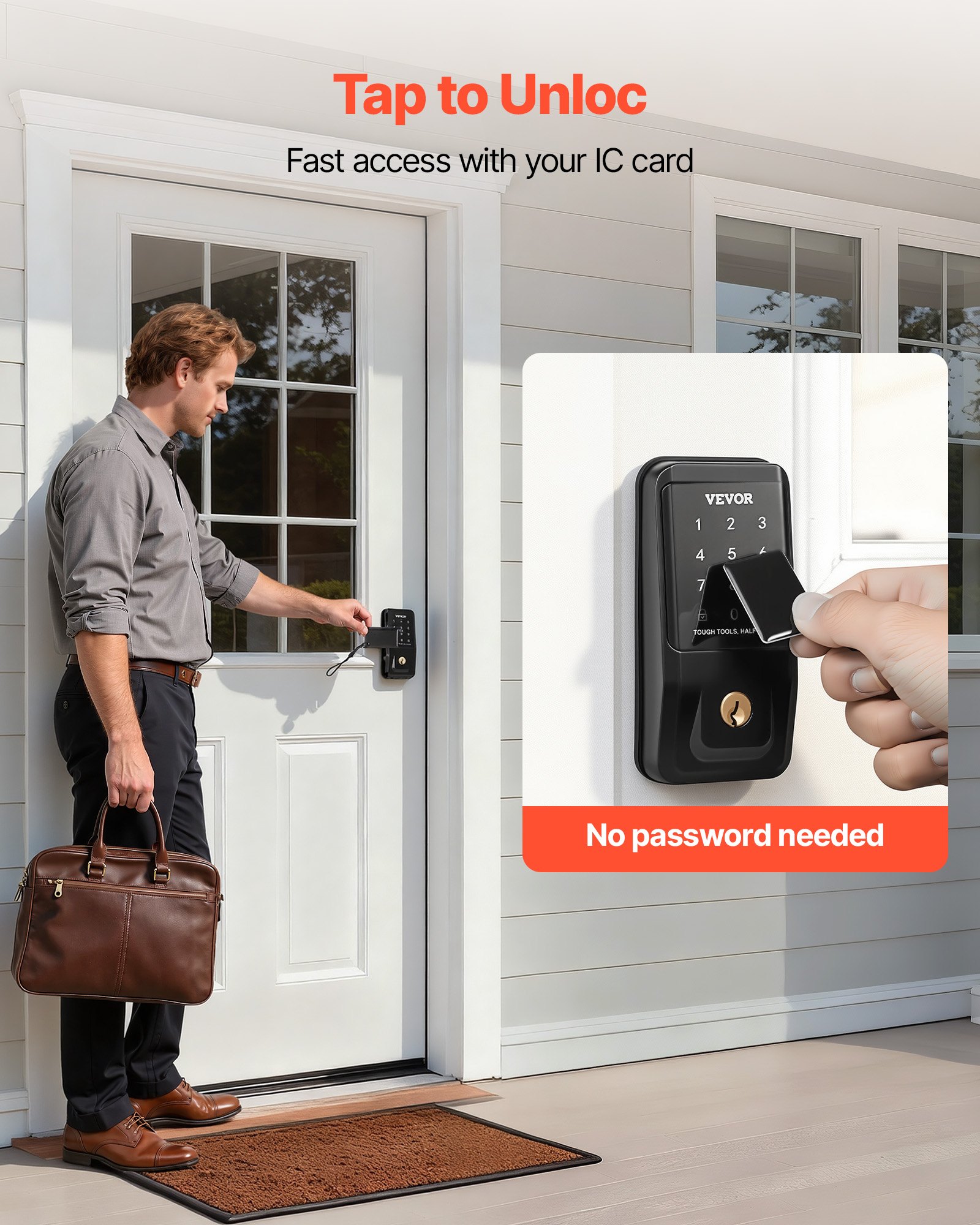 Keyless Entry Door Lock, Touchpad Electronic Deadbolt With IC Card, Customizable User Codes, Keyed Entry, Auto Lock, Anti-Peeking Password, Backlit, Easy Installation, For Home, Matte Black
