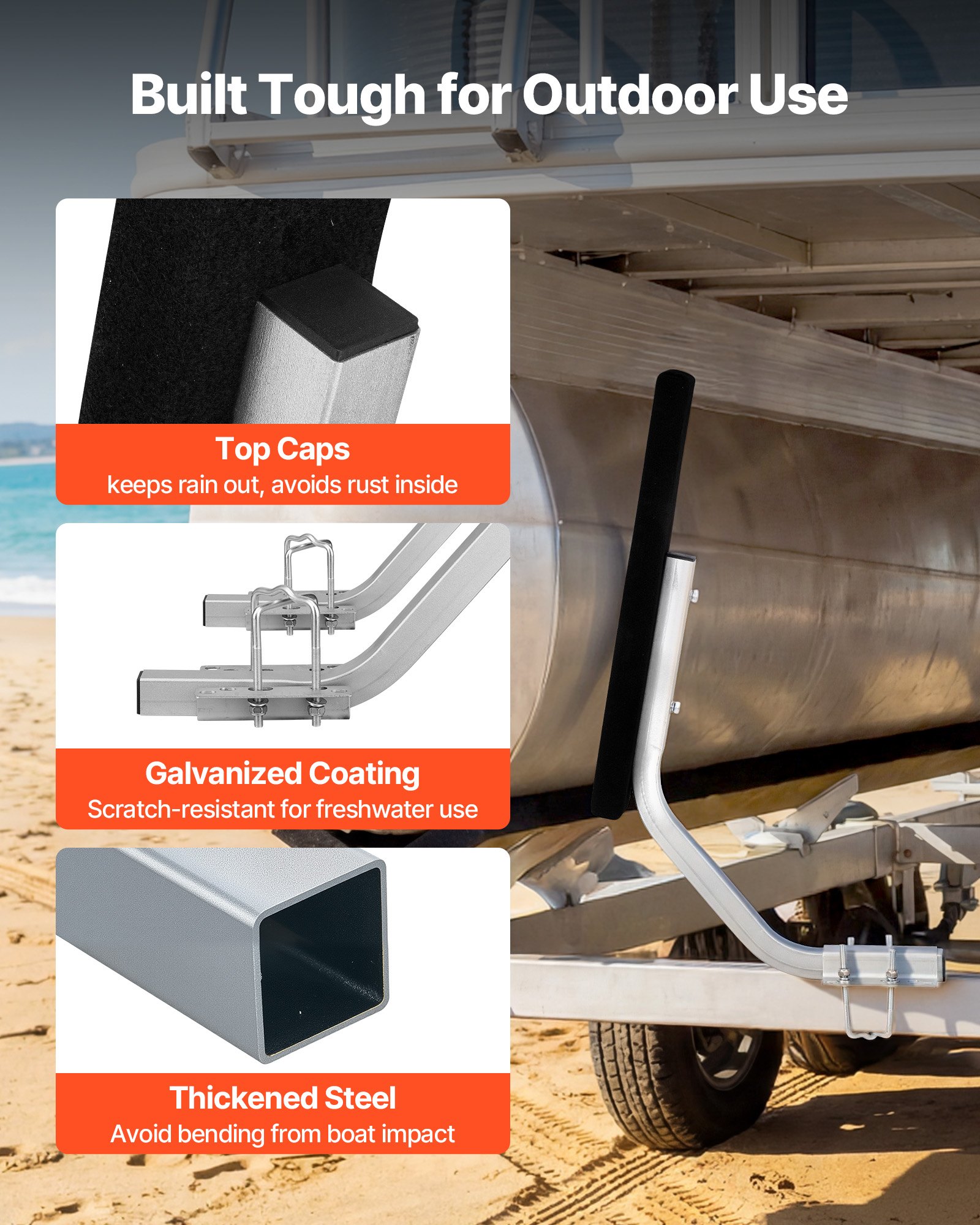 Boat Trailer Guides, 1.2 In Adjustable Width Trailers Guide, 2PCS High-Hardness Steel Trailer Guide-Ons With Thick Support Pads, Fits L-Beam, Box Or C-Channel Bunk-Style Pontoon Trailers
