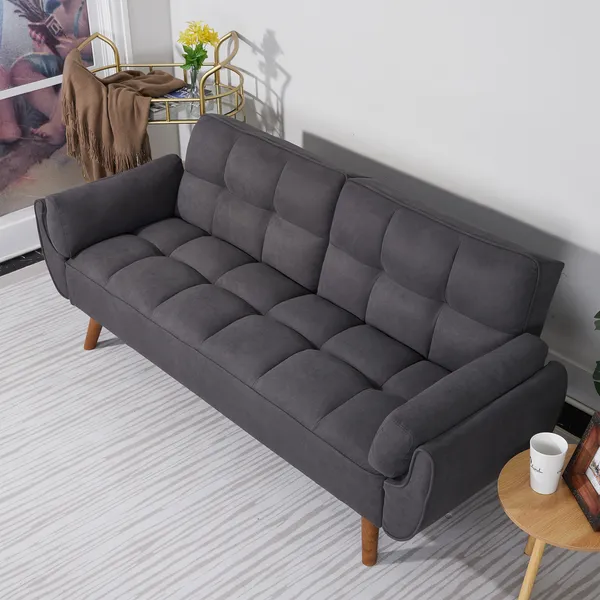 75' Flared Arm Convertible Sleeper Sofa-Dark Gray_voghion.com