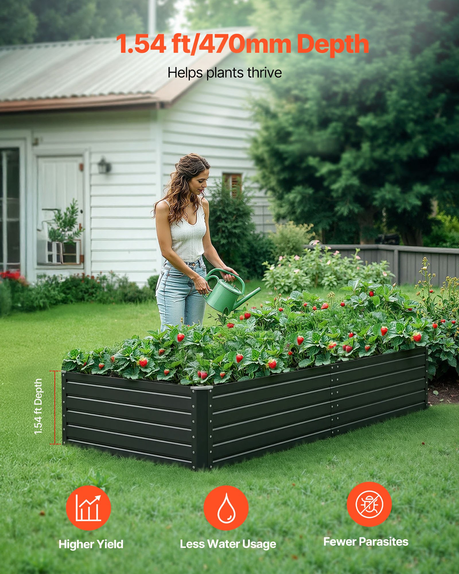 Metal Raised Garden Bed, 6.7 X 3 X 1.5 Ft Outdoor Galvalume Planter Garden Box, Open Bottom Design, Large Planter Raised Bed For Growing Vegetables, Flowers, Herbs, And Succulents, Gray