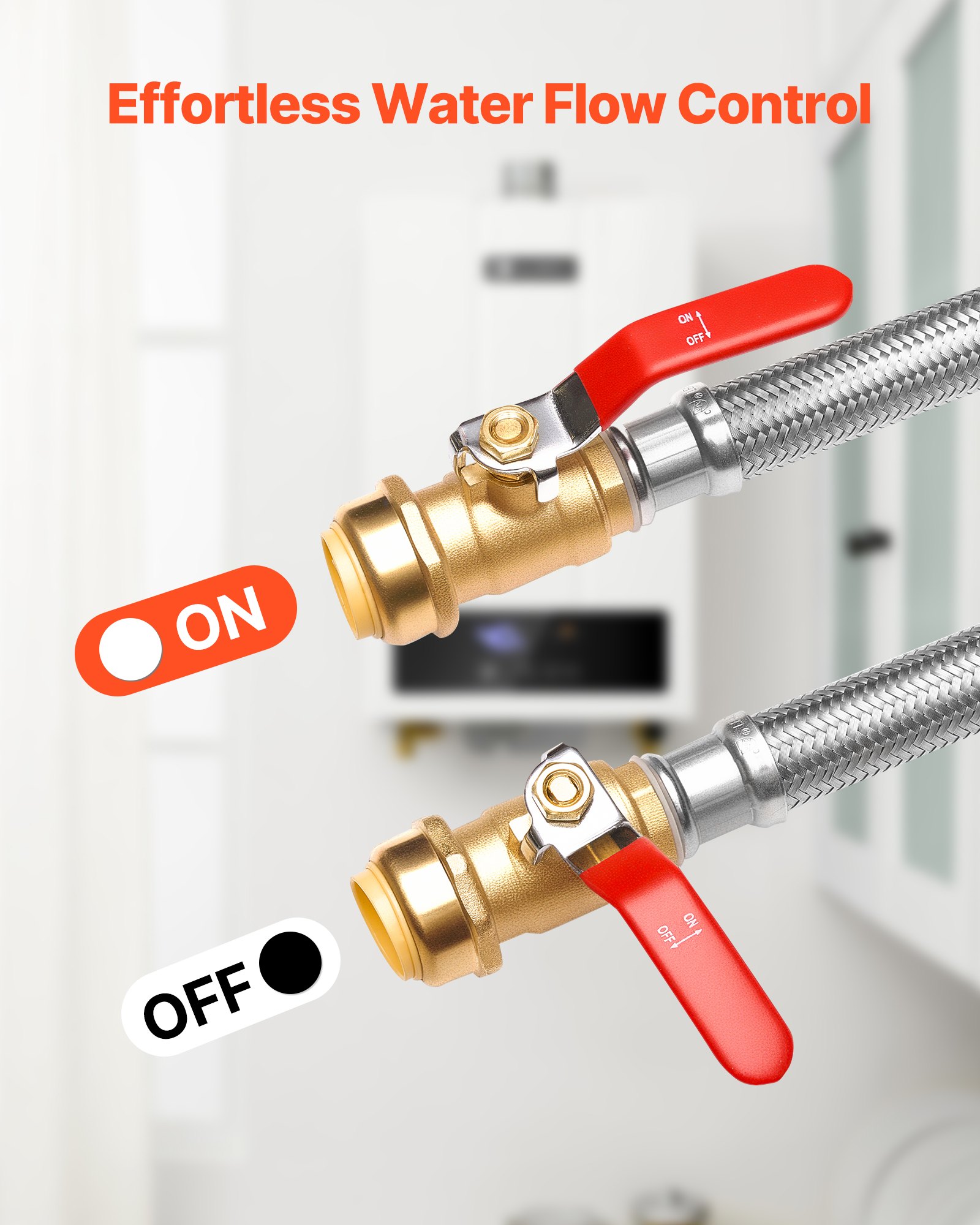 Water Heater Kit, Push-Fit Valve Flexible Water Heater Connector With 3/4" FIP X 1/2" PTC Ball Valve, Stainless Steel Braided Waters Heaters Supply Line For Bathroom, Kitchen, Laundry Room