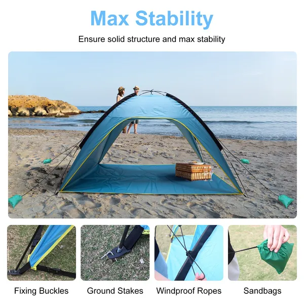 Beach Tent Sun Shelter UPF50 Add UV Protection, 6.9x6.9ft Beach Canopy Tent For 4-6 Adults, Portable Outdoor Sun Shade Tent With Carry Bag 2