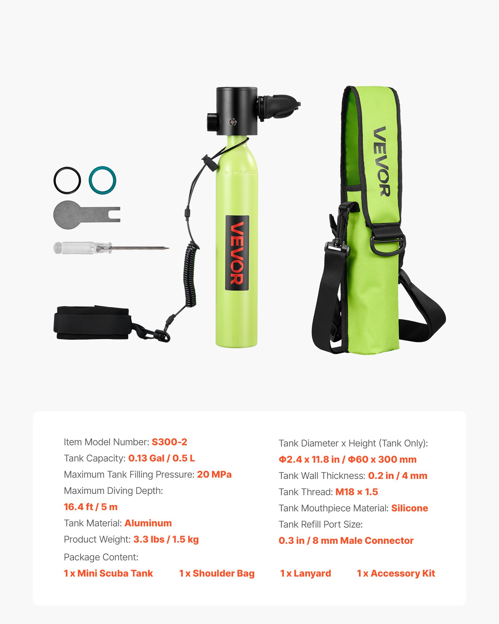 Mini Scuba Tank, 0.5L Portable Diving Tank For Underwater Breathing, Reusable Lung Diving Cylinder Up To 10 Minutes Dive Time, Emergency Rescue Pony Bottle With Bag And Lanyard For Snorkeling