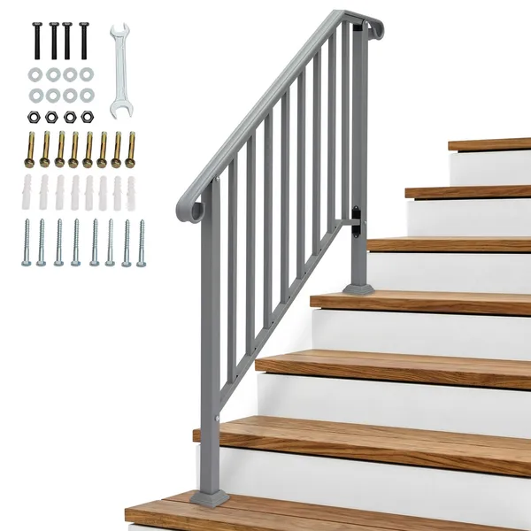 Silver Outdoor 3-Step Iron Handrail image 5