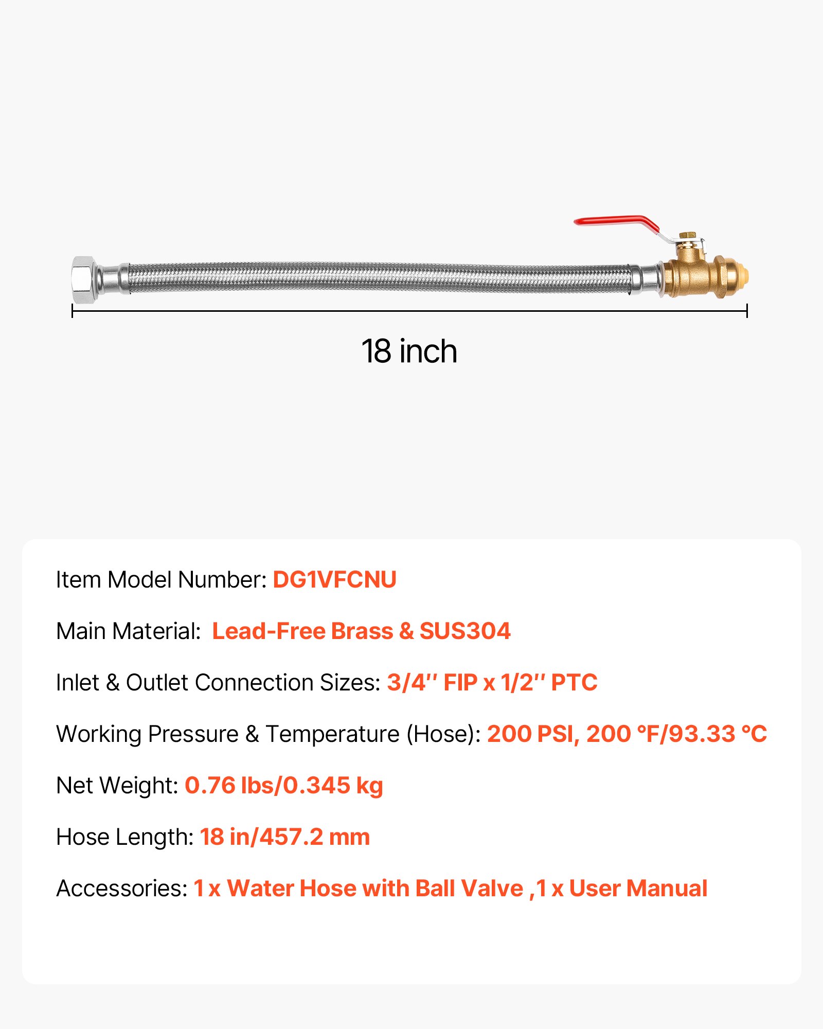Water Heater Kit, Push-Fit Valve Flexible Water Heater Connector With 3/4" FIP X 1/2" PTC Ball Valve, Stainless Steel Braided Waters Heaters Supply Line For Bathroom, Kitchen, Laundry Room