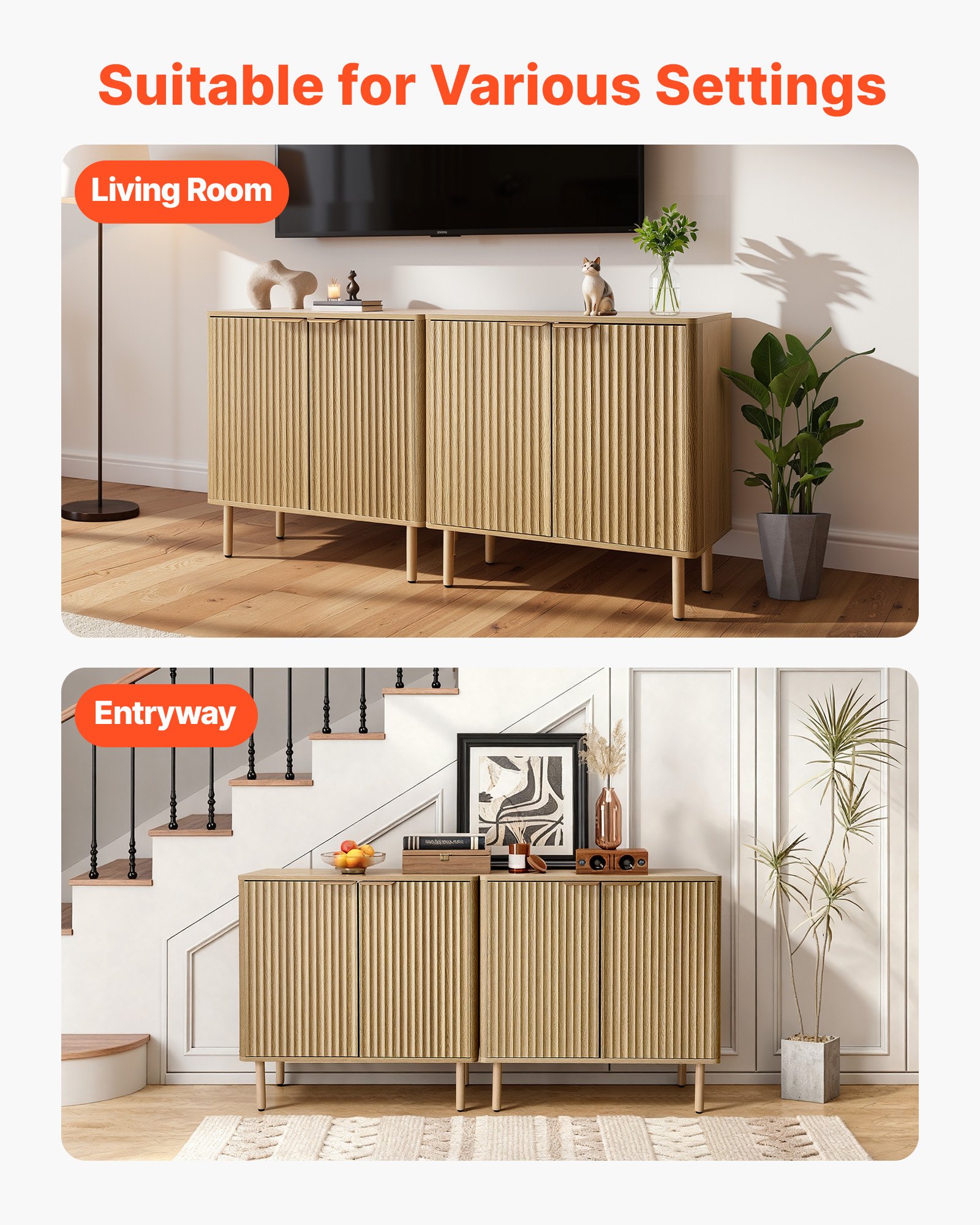Coffee Bar Cabinet, Mid Century Fluted Coffee Bar Table With 2-Tier Storage, Buffet Stand Cabinet With 4 Barn Doors, Sideboard Buffet Station For Living Room, Entryway, 31.5x14.7x31.5 In(Single)