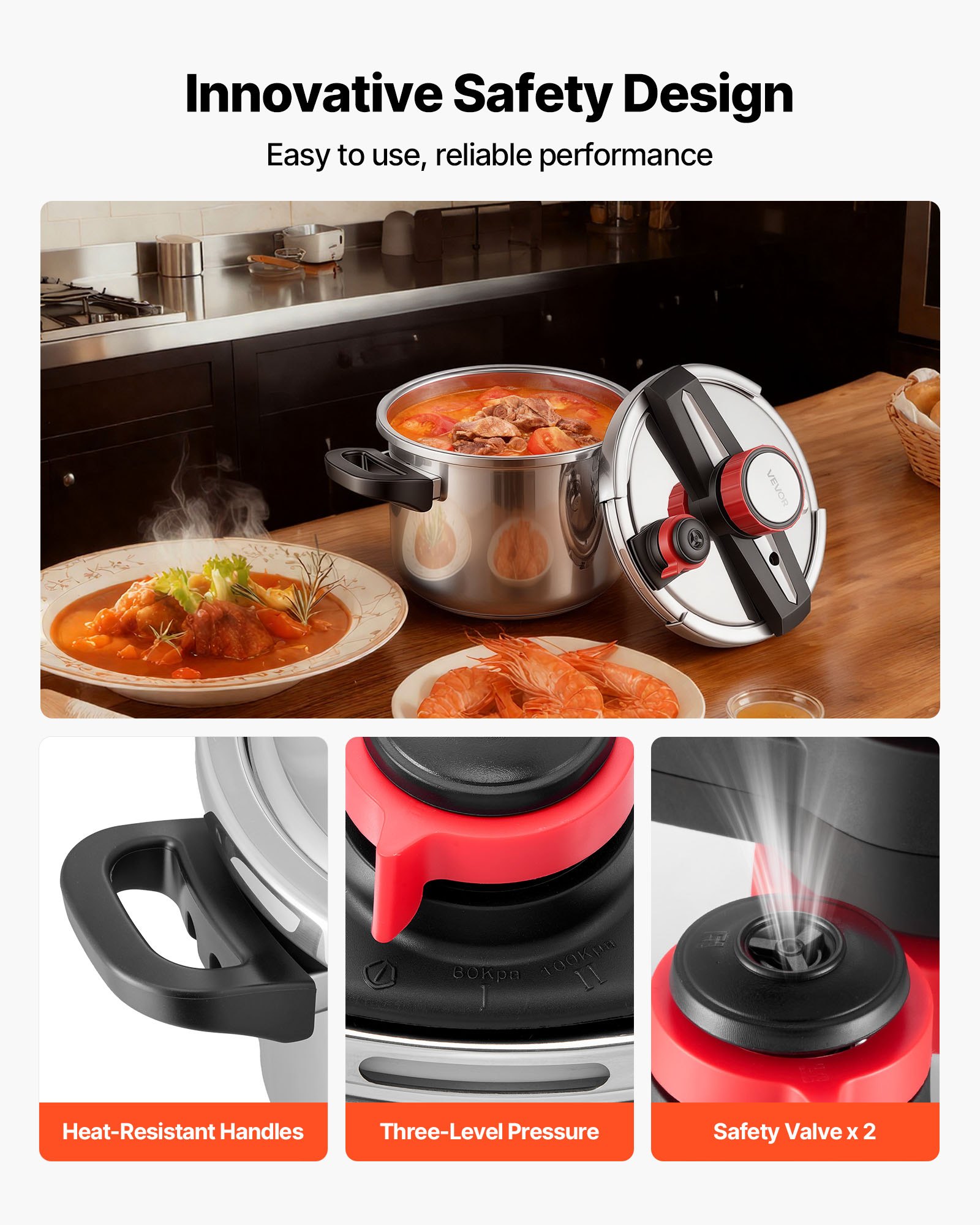 Pressure Cooker, 6.3Qt Pressure Cooker Stainless Steel, Pressures Canner With Steaming Rack, Tempered Glass Lid, Three Pressures Settings For Meat, Beans, Rice, Soup, Sauces, Cook Up To 100 KPa