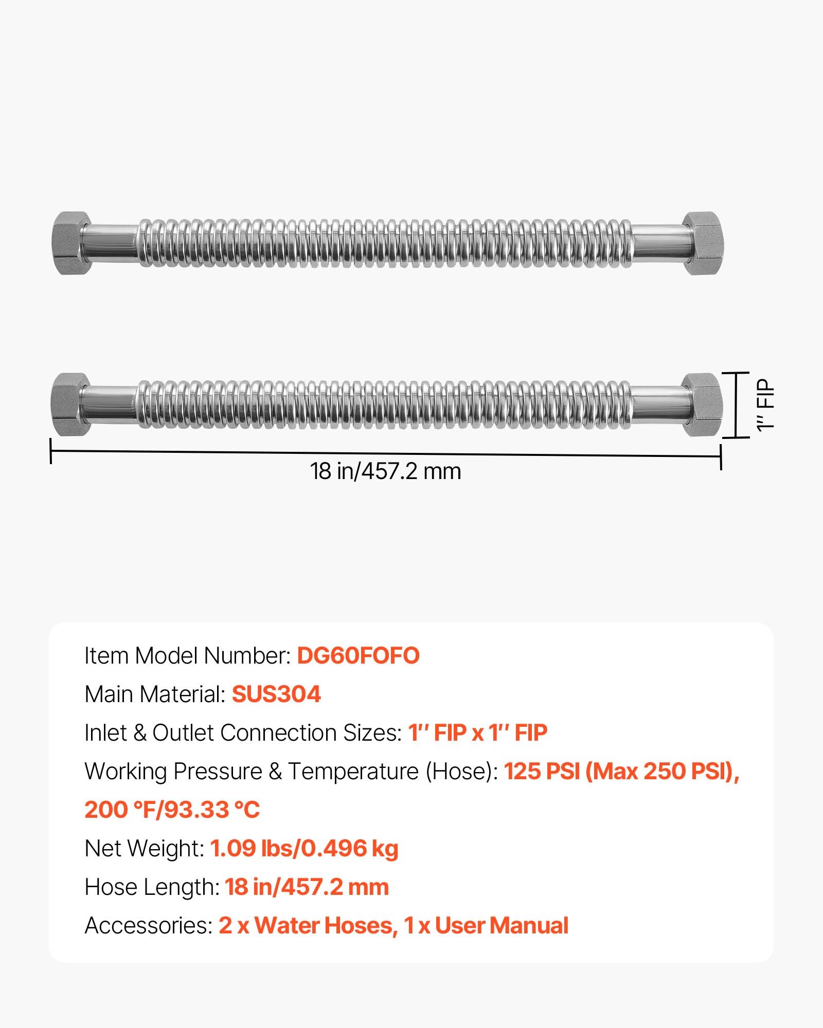 Water Heater Kit, 18 Inch Length Water Heater Flex Connector, Waters Heaters Installation Kit With 1" FIP X 1" FIP Inlet & Outlet Connection For Bathroom, Kitchen, Laundry Room, Boiler Room