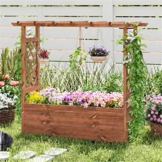 Natural Pine Wood Raised Garden Bed, 100% Solid Pine Construction & Hanging Roof Design