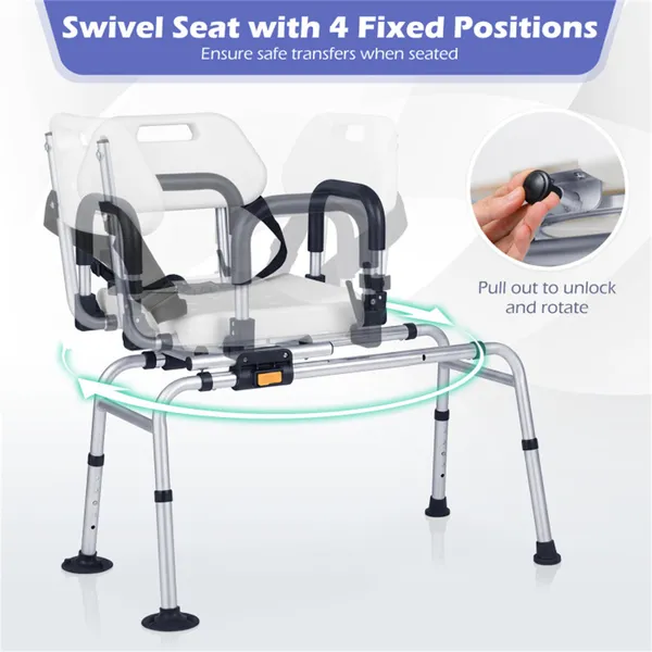 Sliding Shower Chair , 4-Position Swivel Seat & Left-Right Slide, 300LBS Capacity 3