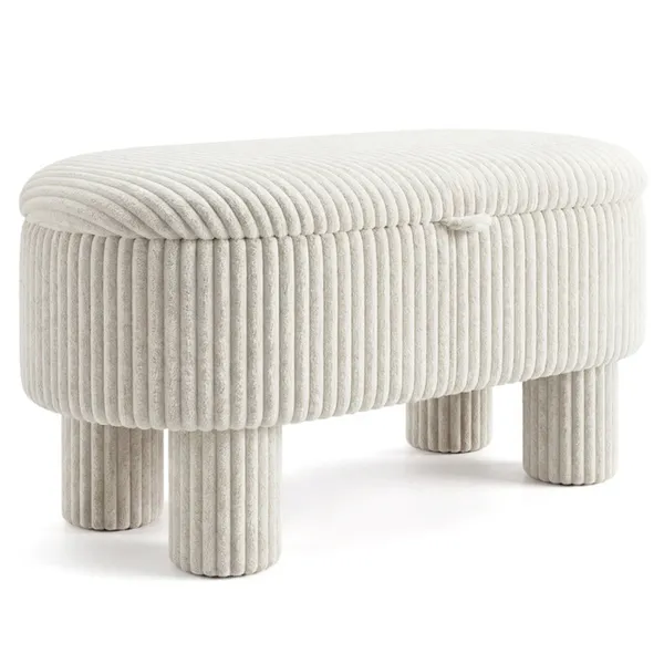 Beige 42 Inch Corduroy Storage Bench, Plush Foam Cushion & Hidden Compartment, 400LBS Seat Weight Capacity