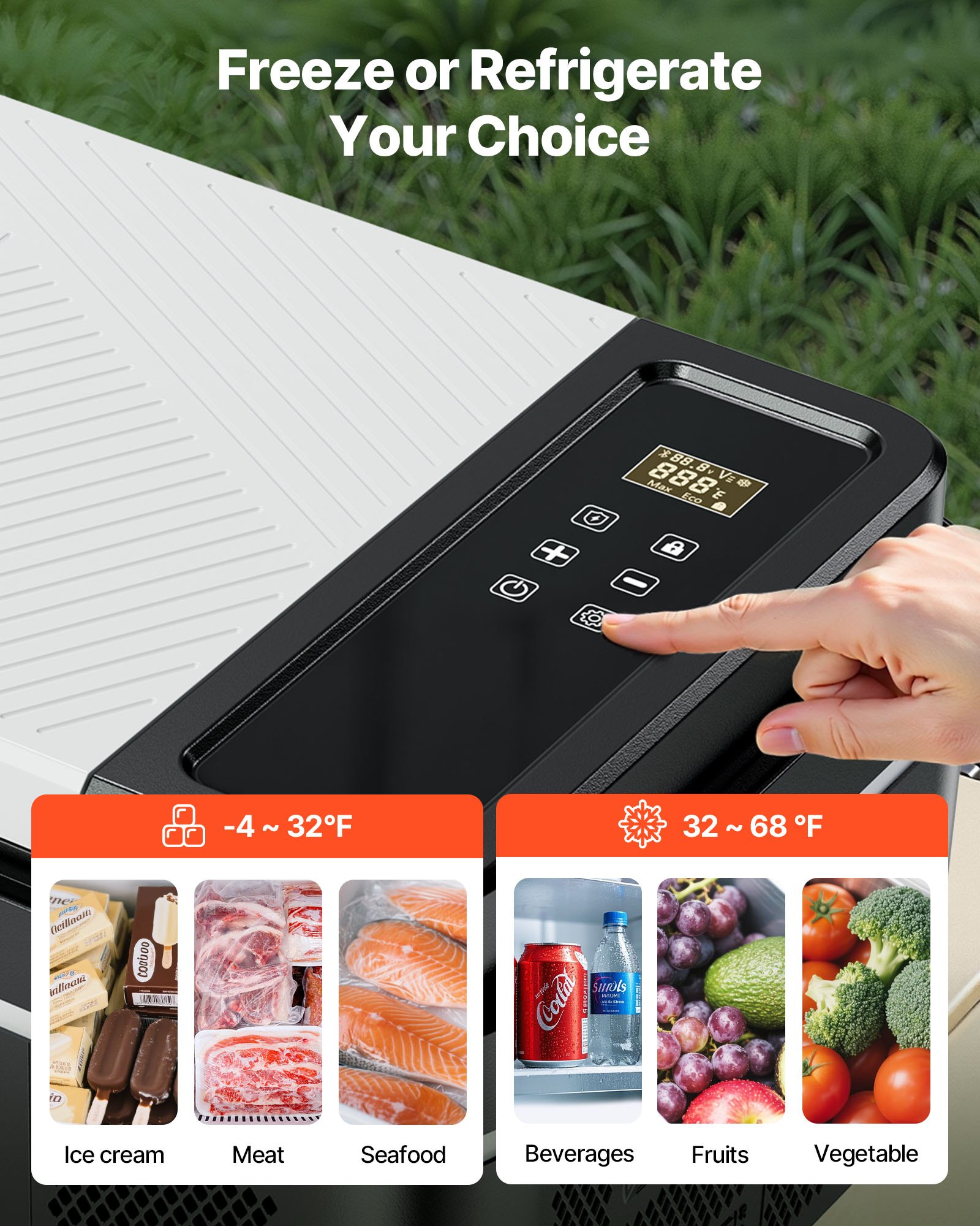 Car Refrigerator, DC 12/24V AC100-240V Compressor Electric Cooler, -4°F To 68°F Car Fridge With APP Control, 21 QT Cars Freezer For RVs, Campsites, Boats, Camping, Fishing, 60W Portable Freezer