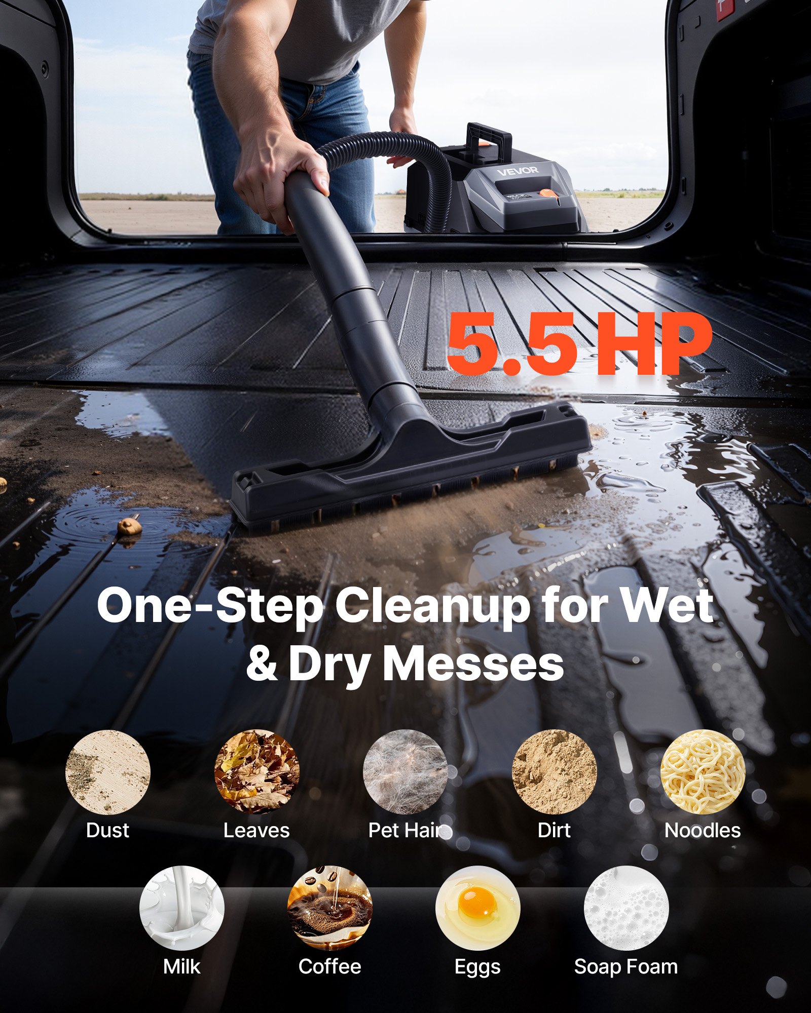 Commercial Shop Vac, 11 Gallon Wet Dry Shop Vacuum, 5.5 Peak HP Portable With One-Button Self-Cleaning, 1350W Input, 1.25in X 7ft Hose, 20ft Cord, Industrial-Grade For Jobsite, Workshop