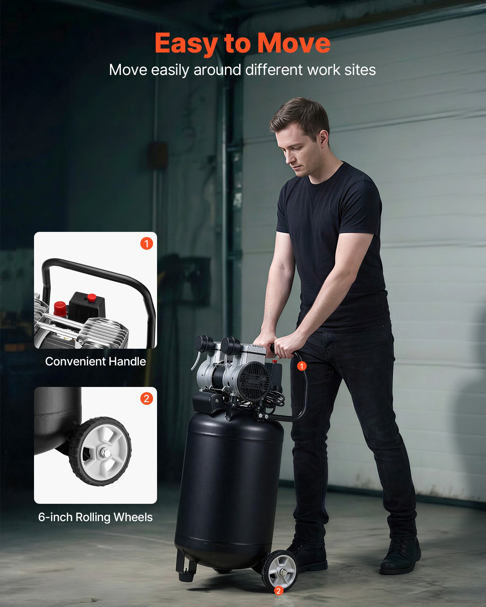 14-Gallon Air Compressor, 2HP 4.3 SCFM At 90PSI, Max 125PSI Pressure Oil-Free Air Compressor Tank, Portable On Wheels For Auto Repair, Tire Inflation, Spray Painting, Woodwork Nailing, 120V